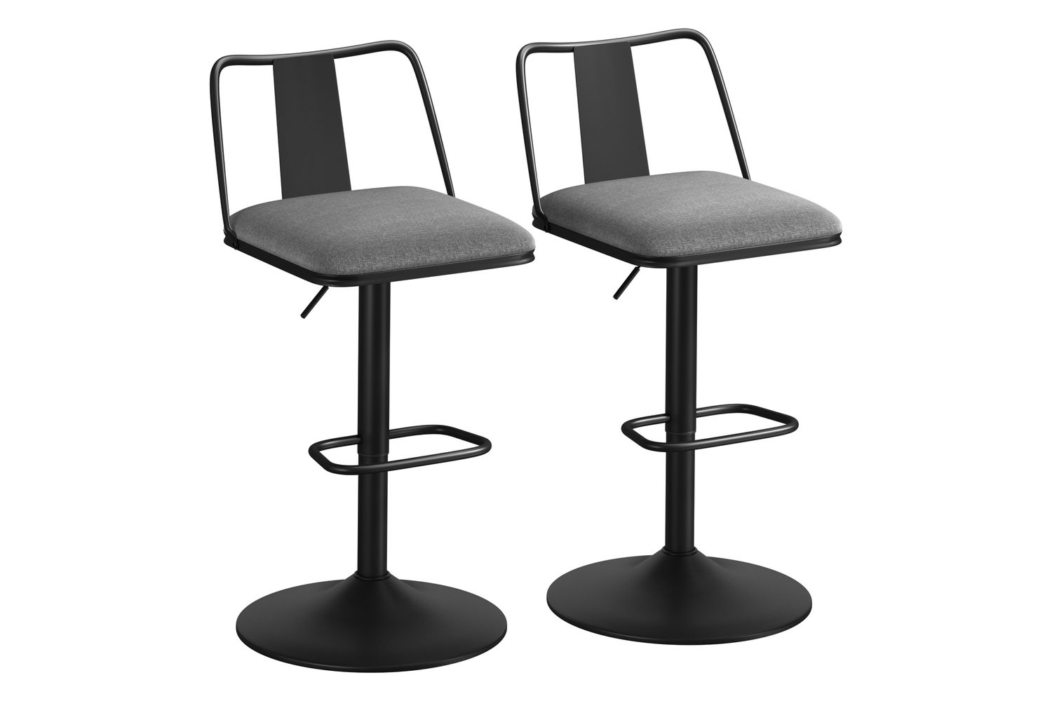 Alfordson Bar Stools Set Of 2 | Fabric Grey | Height Adjustable Swivel Kitchen Stools With Backrest And Footrest