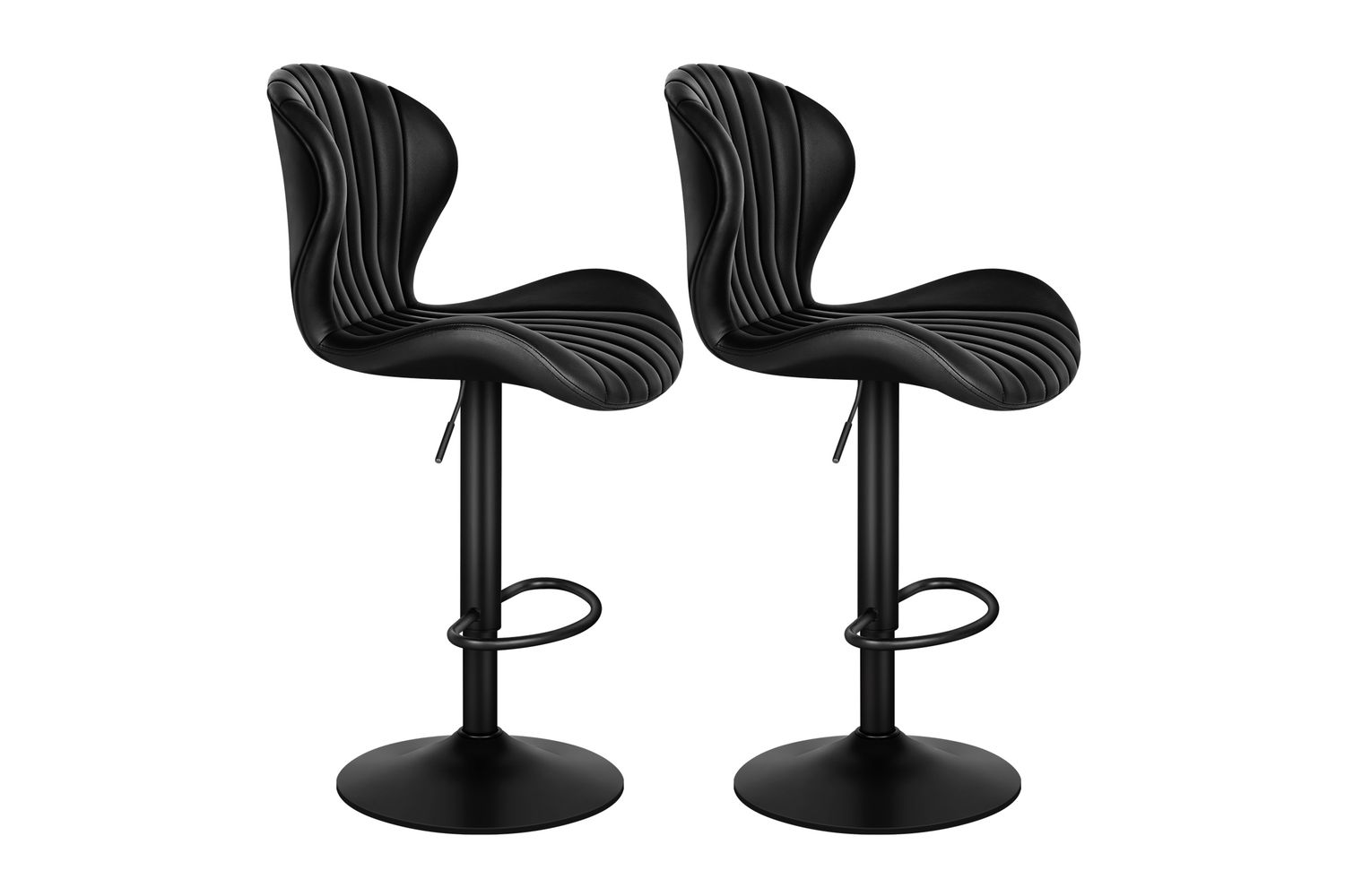 Alfordson Bar Stools Set Of 2 | Faux Leather | Adjustable Swivel | Black