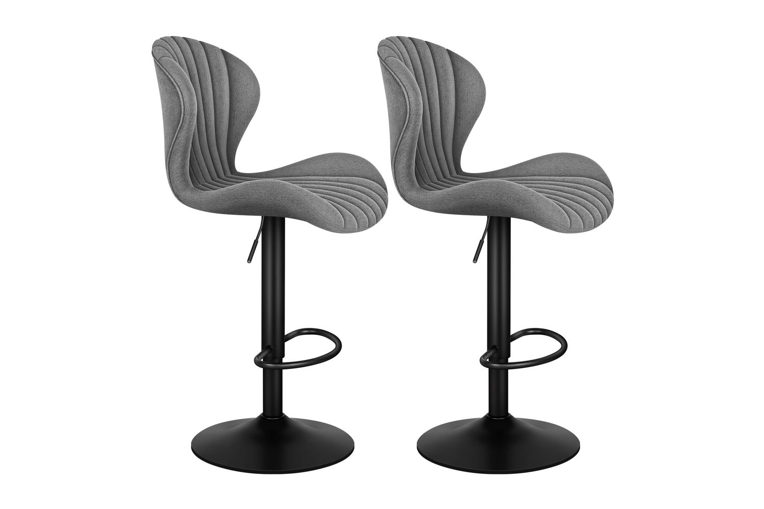 Alfordson Bar Stools Set Of 2 | Fabric Upholstery | Adjustable Swivel | Grey