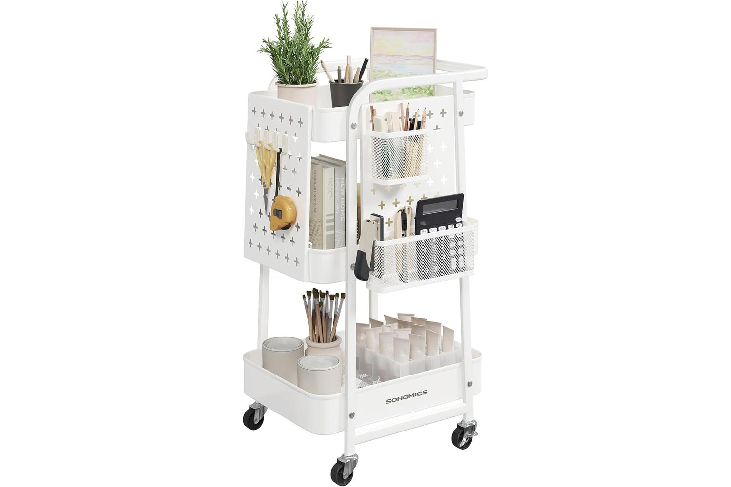 Songmics Storage Cart | Steel | Cloud White | 12.7d X 17w X 29.1h Inch