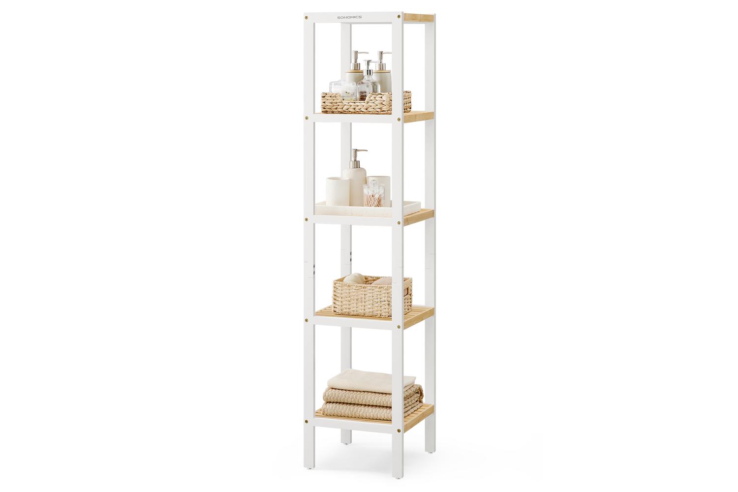 Five-layer White Bamboo Storage Rack | Bathroom Shelf | Bamboo | 146cm