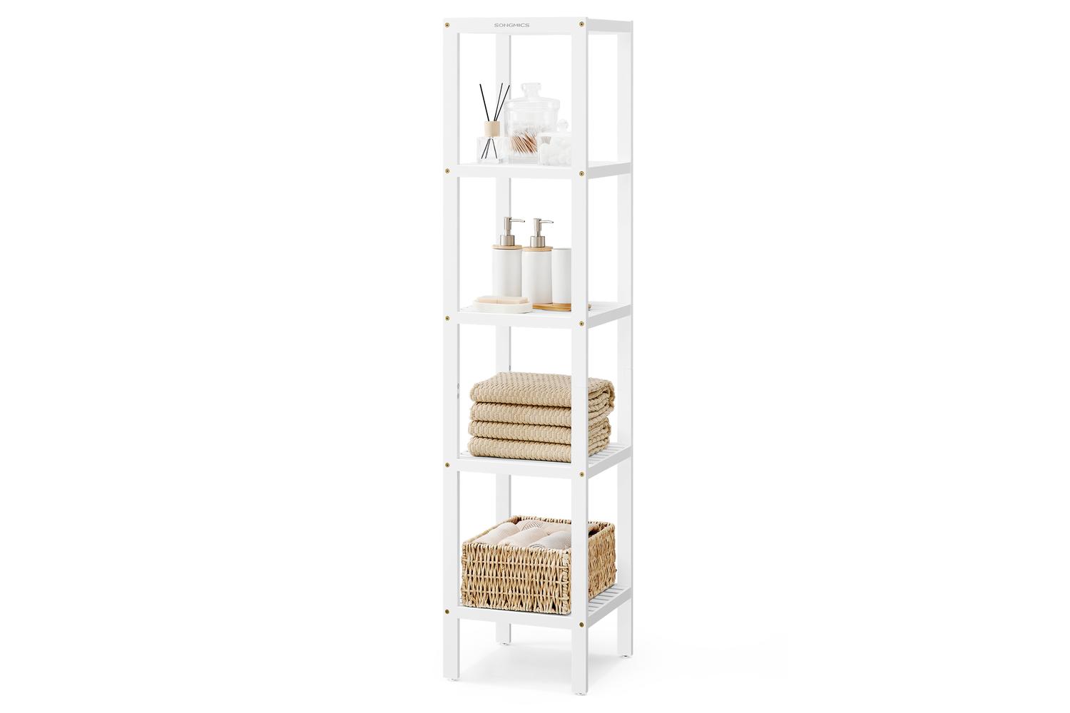 Five-layer White Bamboo Home Storage Rack | Bathroom Storage Rack | Bamboo | 146cm