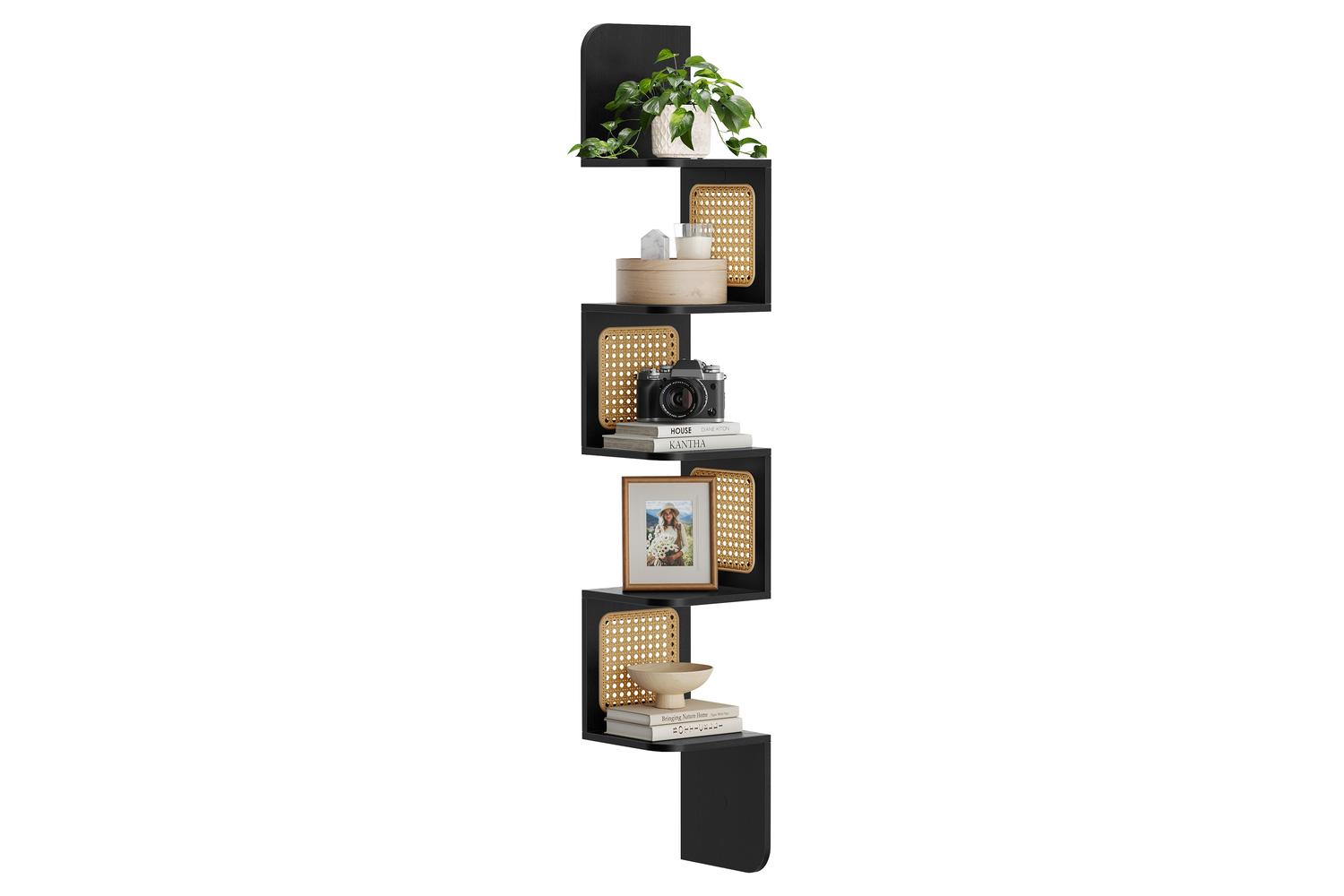 Vasagle Corner Shelf | Wall Mounted | Pvc Rattan Sides | 5 Tier