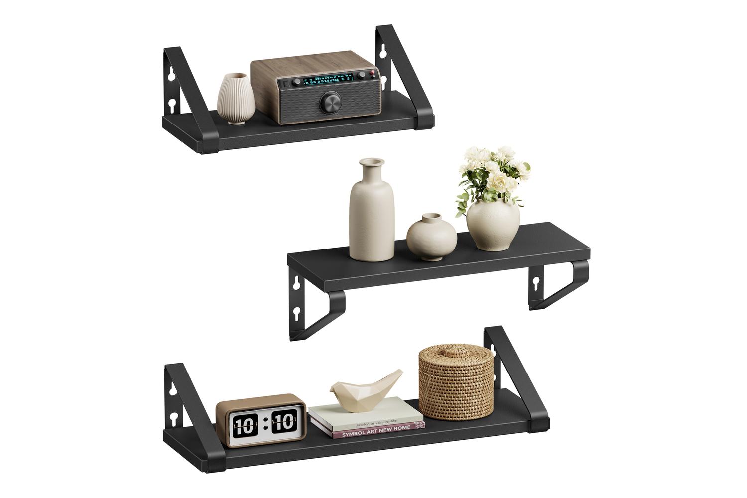 Wall Shelf Set Of 3 | Storage & Organisation | Ink Black Panel & Matte Black Steel