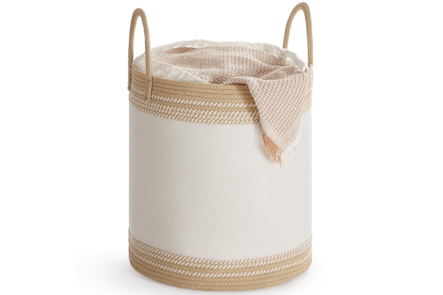Laundry Basket | Laundry Hamper | Fabric And Cotton Rope | 60 Litre