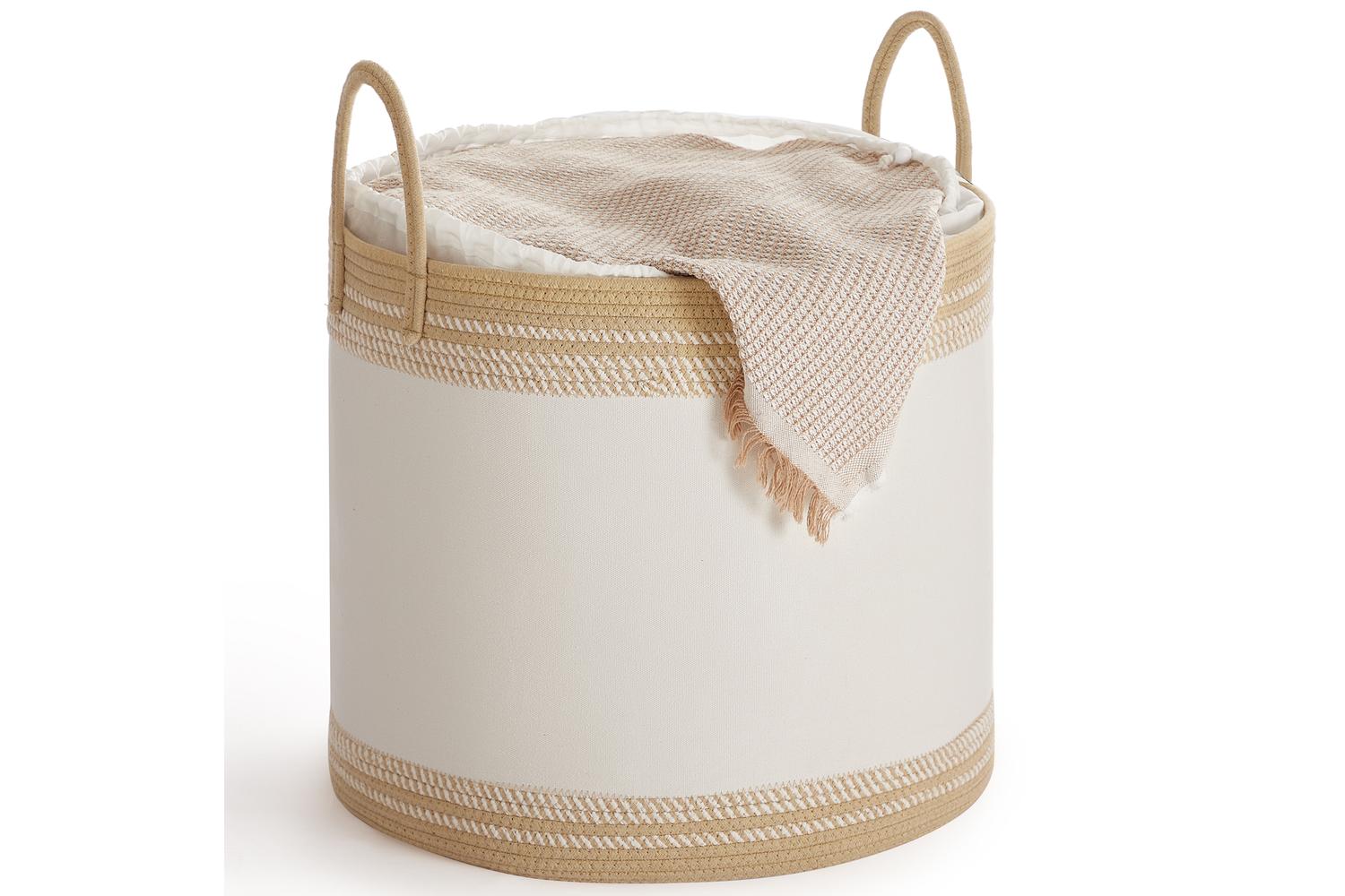 Laundry Basket | Laundry Hamper | Fabric & Cotton Rope | 90 Litre