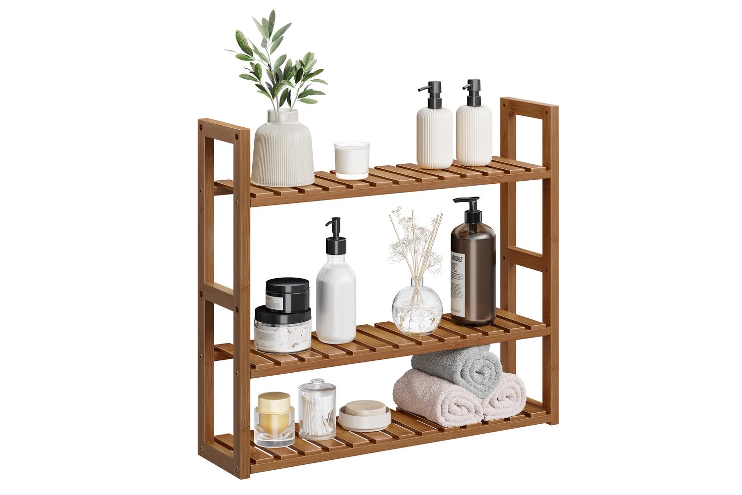 Caramel Brown Three Layer Bathroom Bamboo Storage Rack | Bathroom Storage | Bamboo | 60x15cm