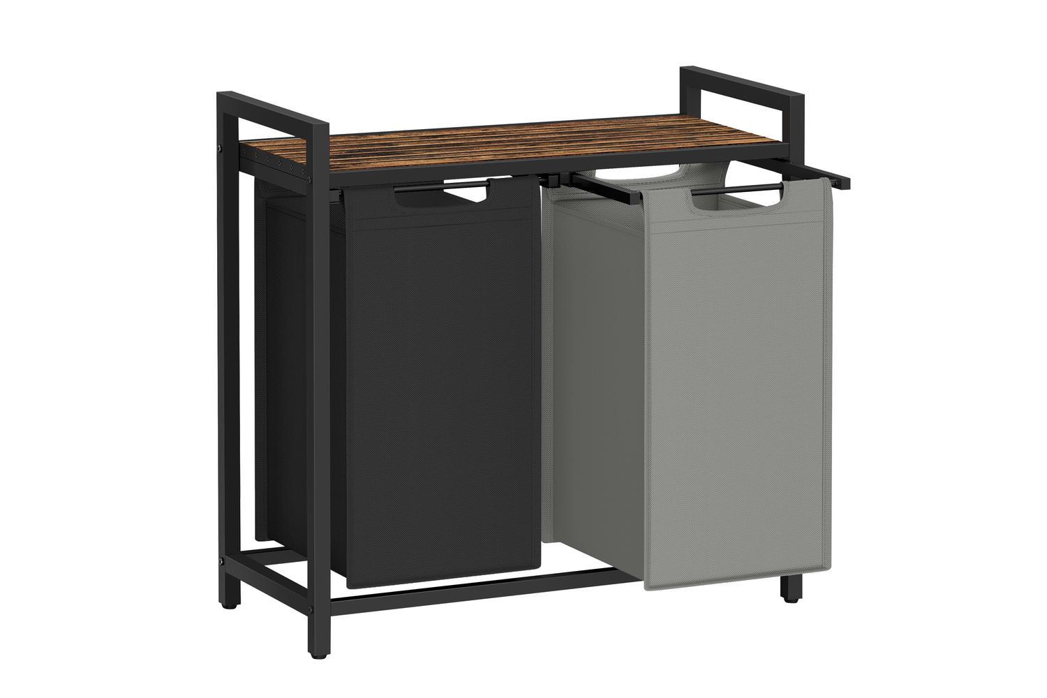 Laundry Hamper | Double Compartment | Steel And Mdf | 92 Litre