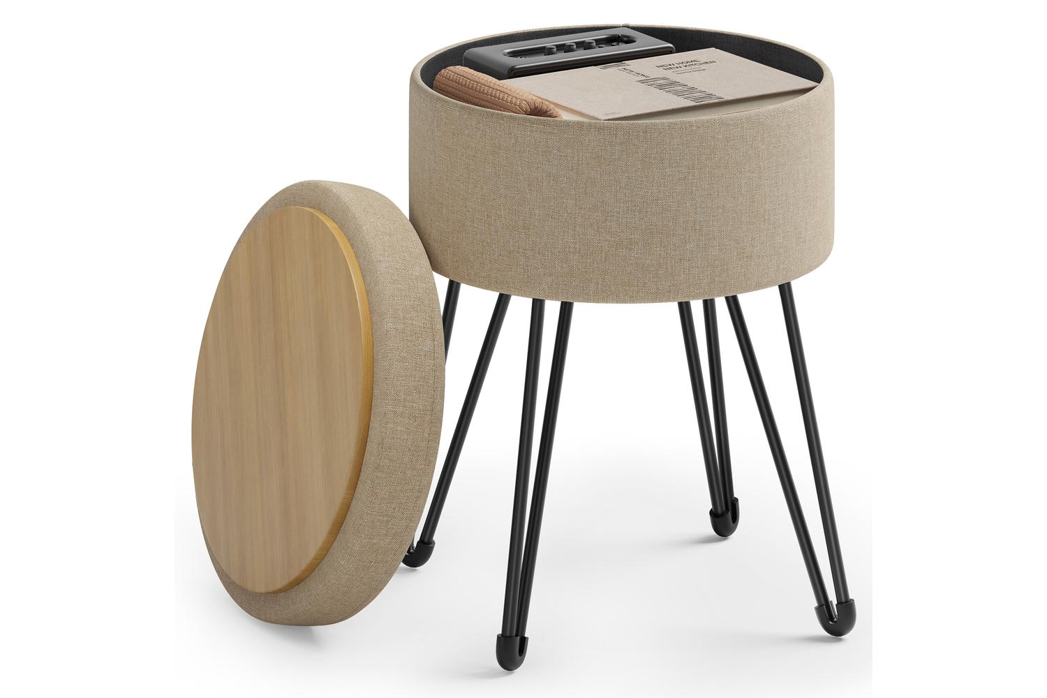 Storage Ottoman | Storage Bench | Faux Linen | 39 X 44.1 Cm