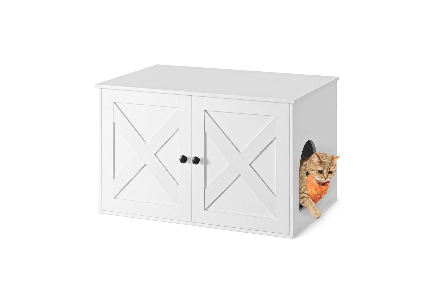 Feandrea Cat Litter Box Enclosure | Litter Box Cabinet | Wood | 50.2 X 50.2 X 46.5 Cm