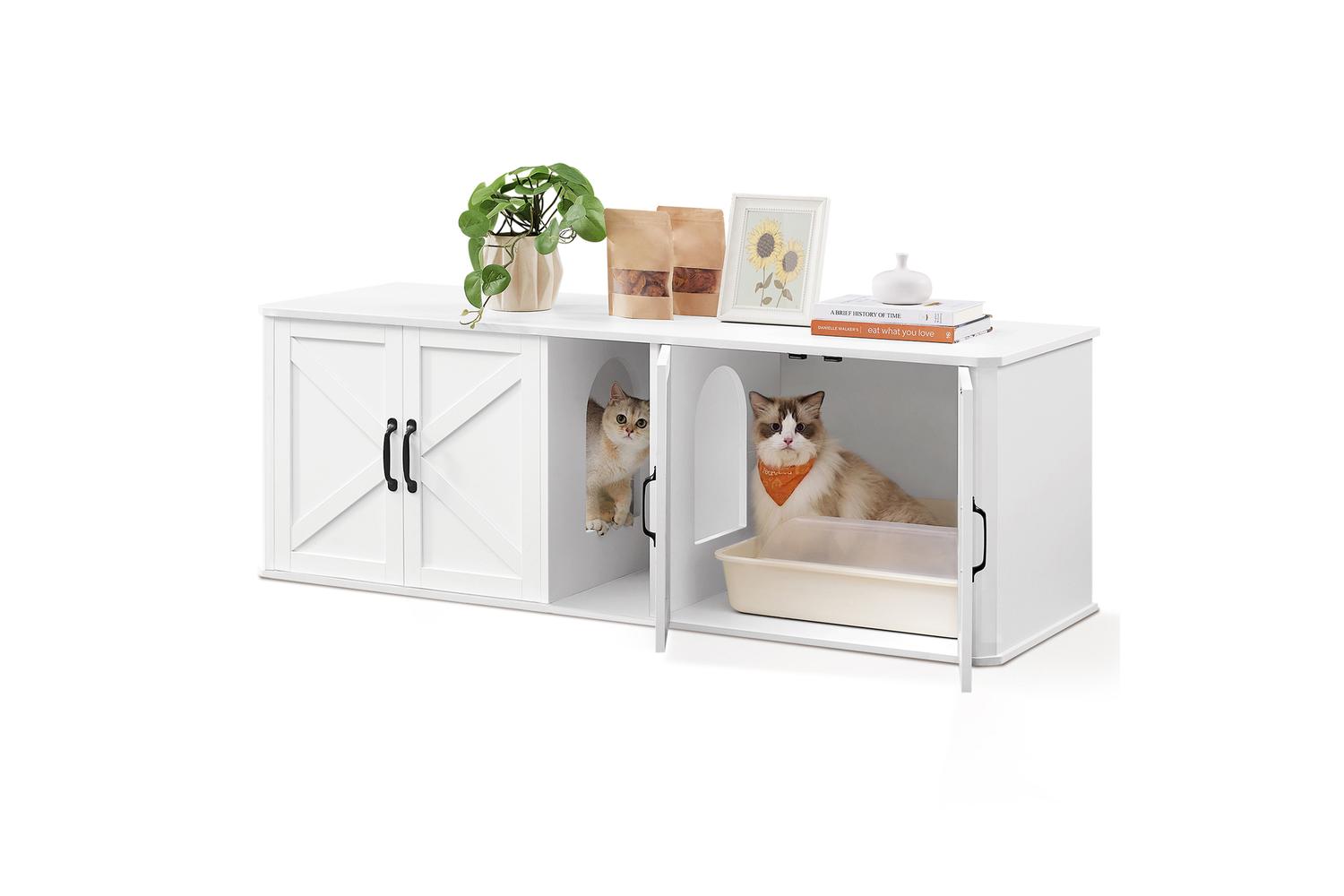 Feandrea Cat Litter Box Enclosure | Particleboard | Cloud White | 59 Inch