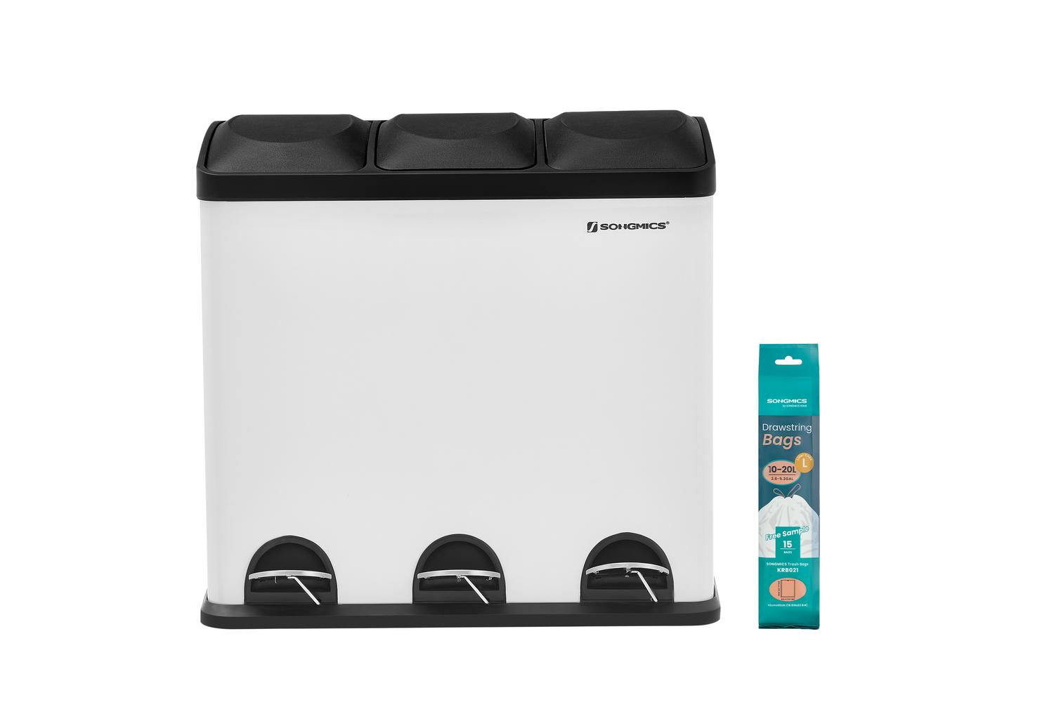 Songmics Garbage Can | Rubbish Bin | Steel And Abs Plastic | 60.4 X 30 X 56.3 Cm