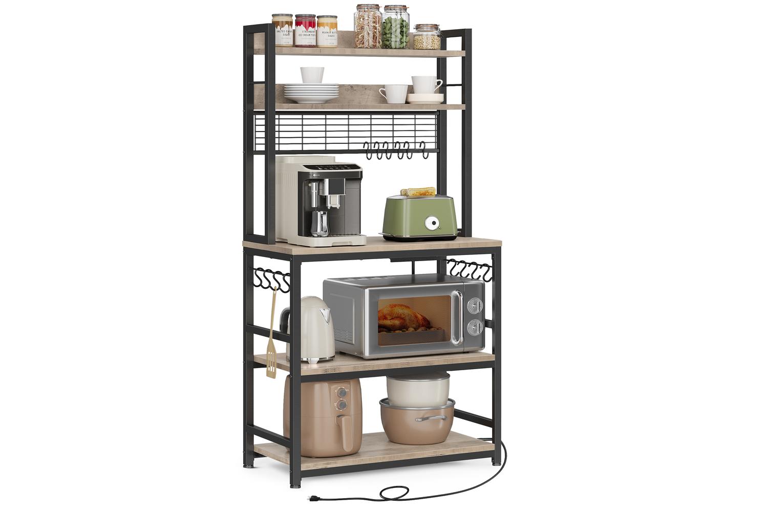 Kitchen Shelf With Outlets | Freestanding Storage Rack | Particleboard And Steel | 40 X 80 X 170 Cm