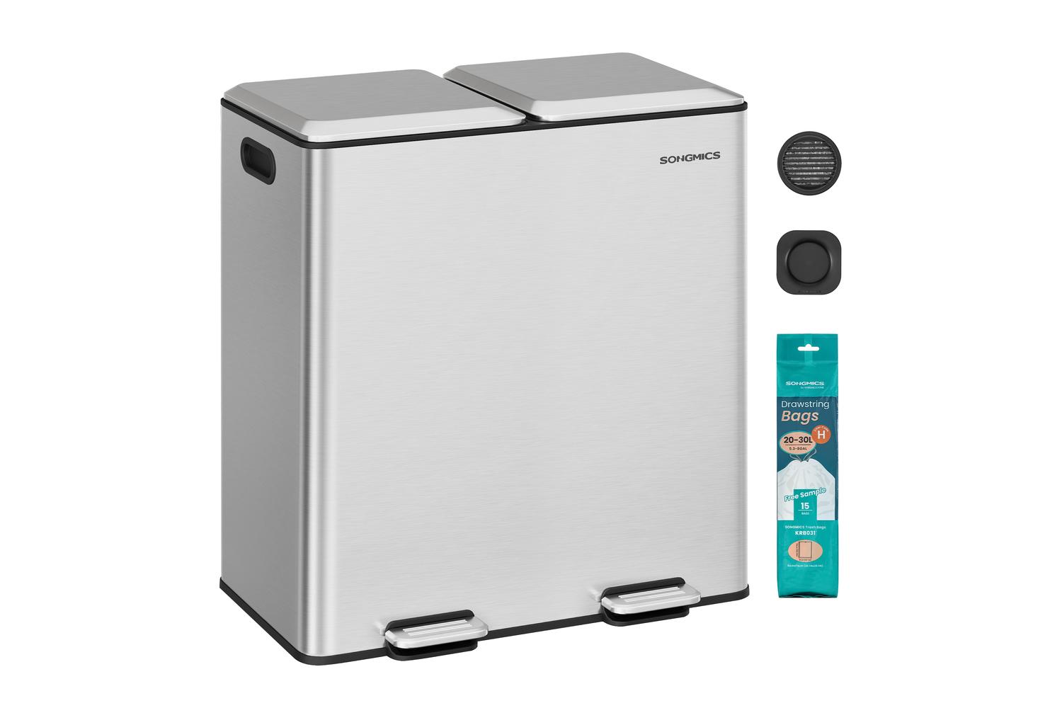 Songmics Trash Can | Stainless Steel | 64 X 58.5 X 37 Cm