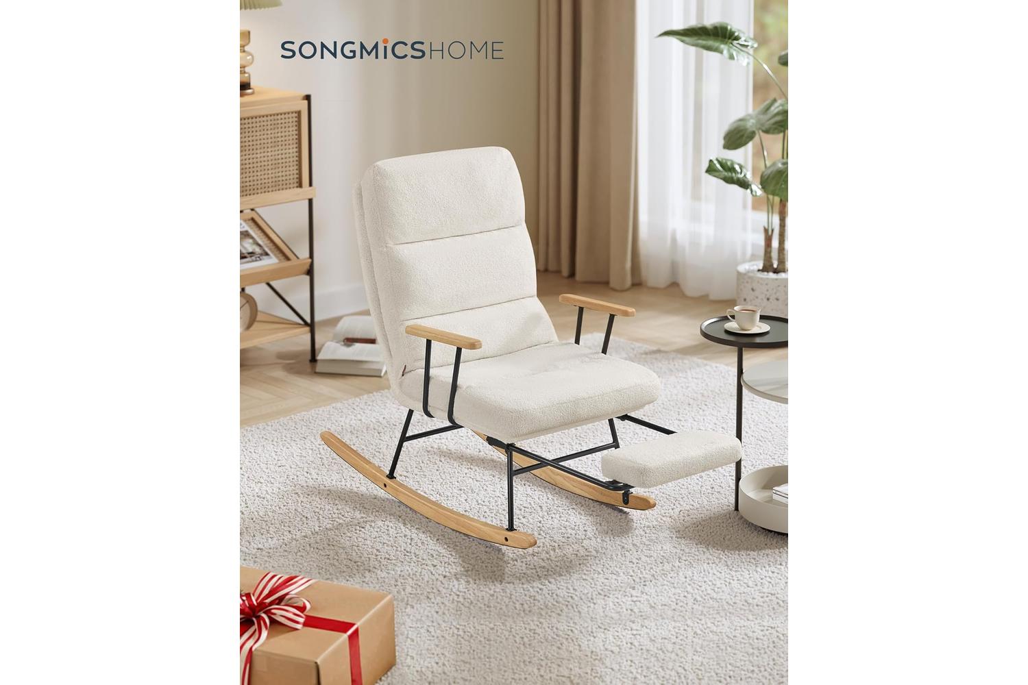 Rocking Chair | Recliner Chair | Alloy Steel & Rubberwood | Cream White