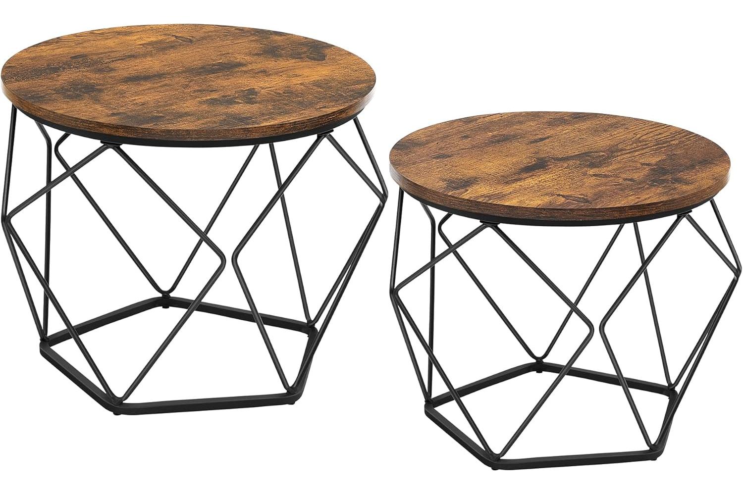 Vasagle Coffee Table Set | Rustic Brown And Ink Black | Particleboard And Steel | 2 Piece Nesting Tables