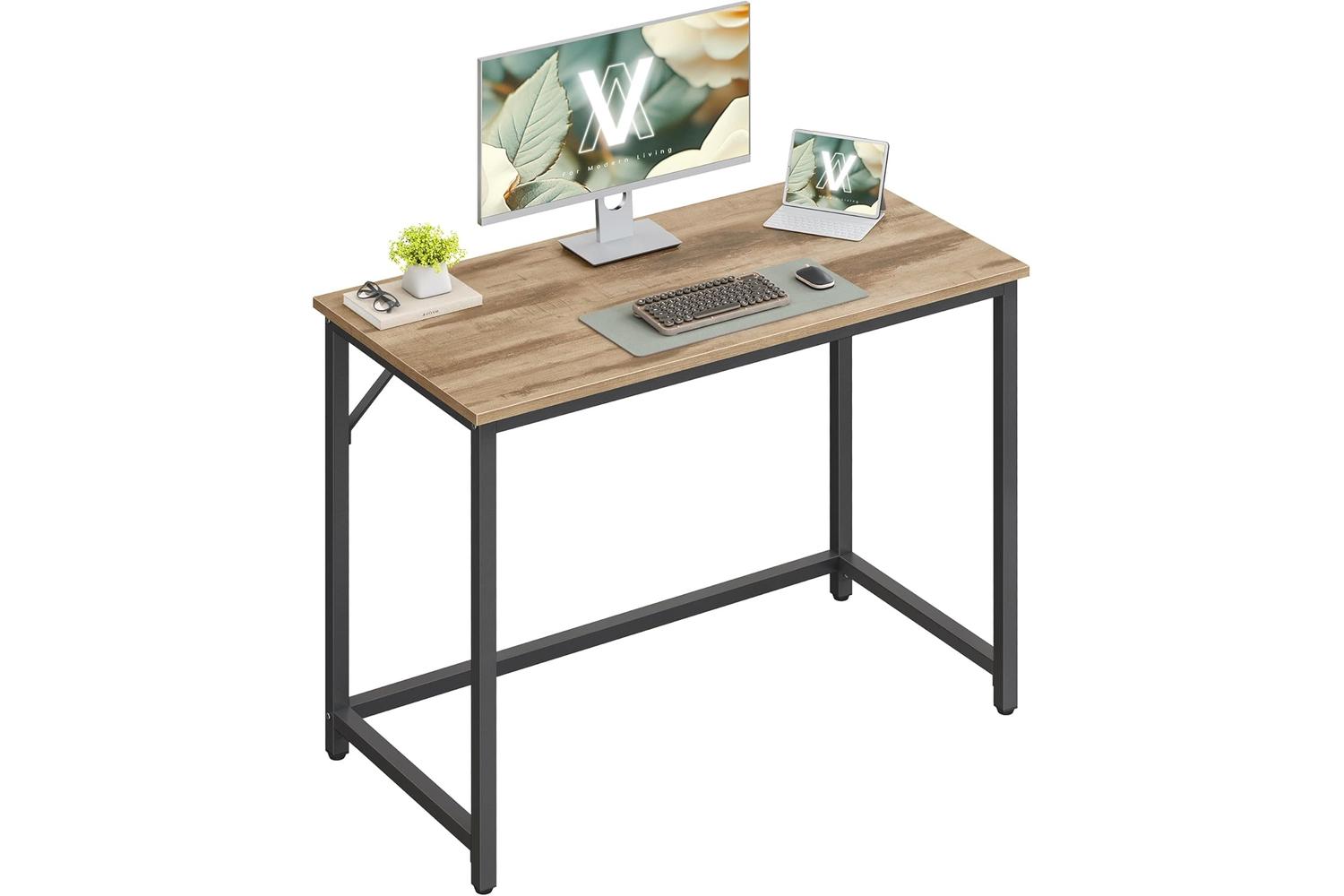 Computer Desk | Home Office Desk | Camel Brown And Ink Black | 100 X 50 Cm