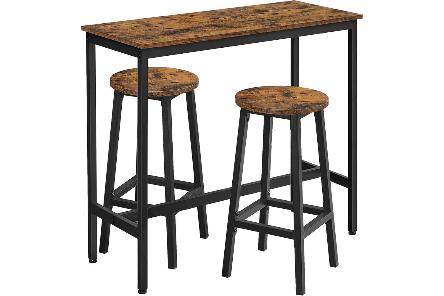 Vasagle Bar Table And Bar Stools Set | Particle Board And Steel | Vintage Brown And Black | 100cm Table