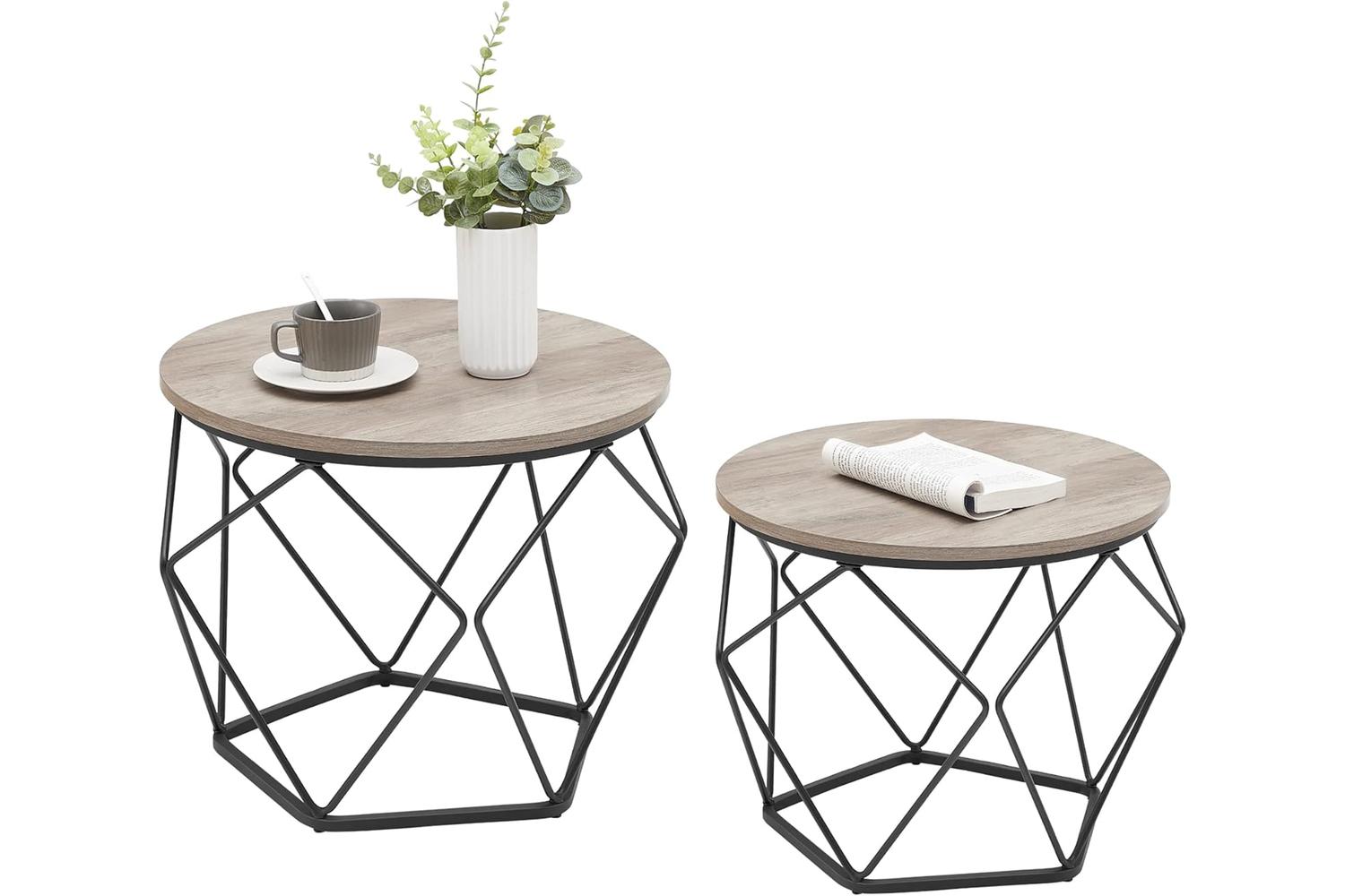Vasagle Coffee Table Set | Wood Chipboard And Steel | Greige-black | 2 Piece