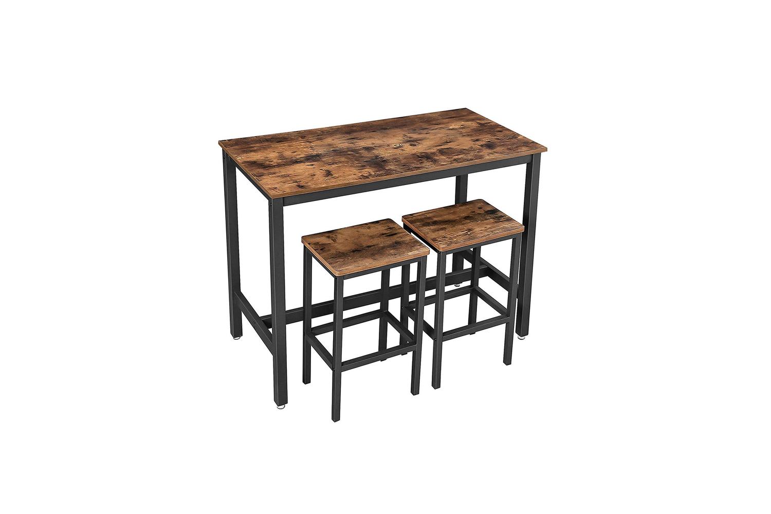 Vasagle Bar Table Set | Bar Table And Stools | Rustic Brown And Black | 120 X 60 X 90 Cm