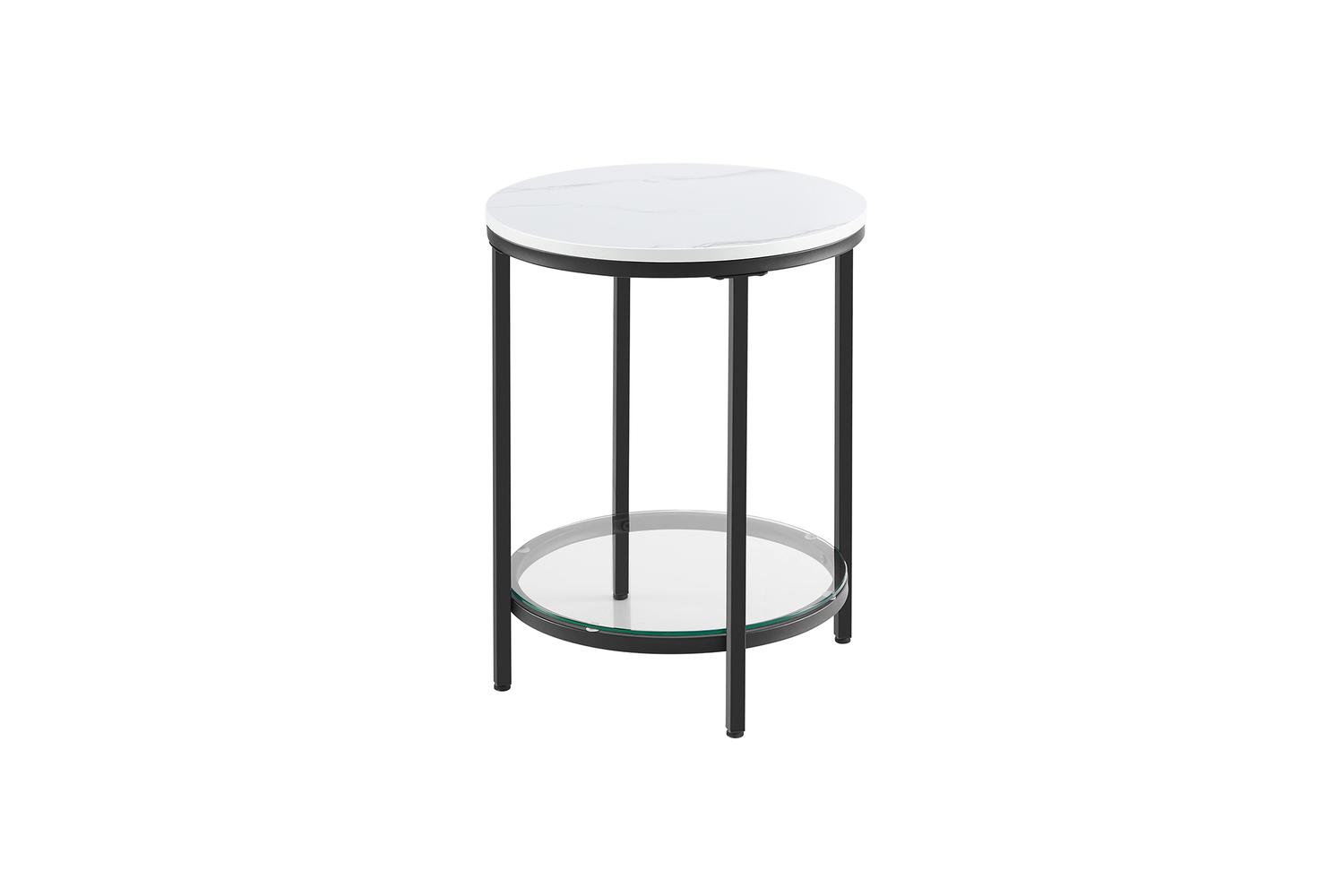 Vasagle Side Table | White Marble Look | Steel And Wood Chipboard | 45 X 55 Cm
