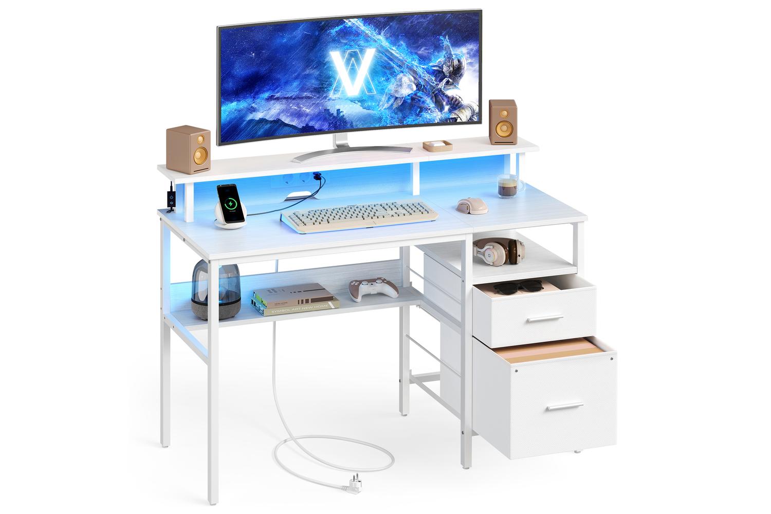Computer Desk | Home Office Desk | Led Lighting | Spacious Storage