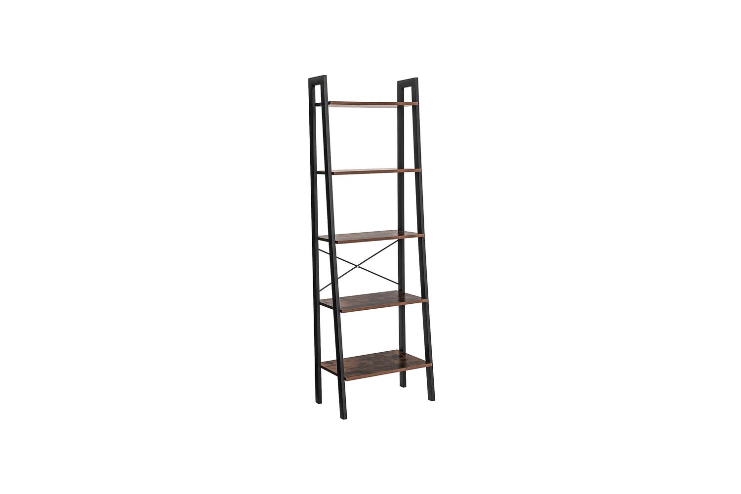 Vasagle Corner Ladder Shelves | Bookcase | Rustic Brown And Black | 56x34x172cm