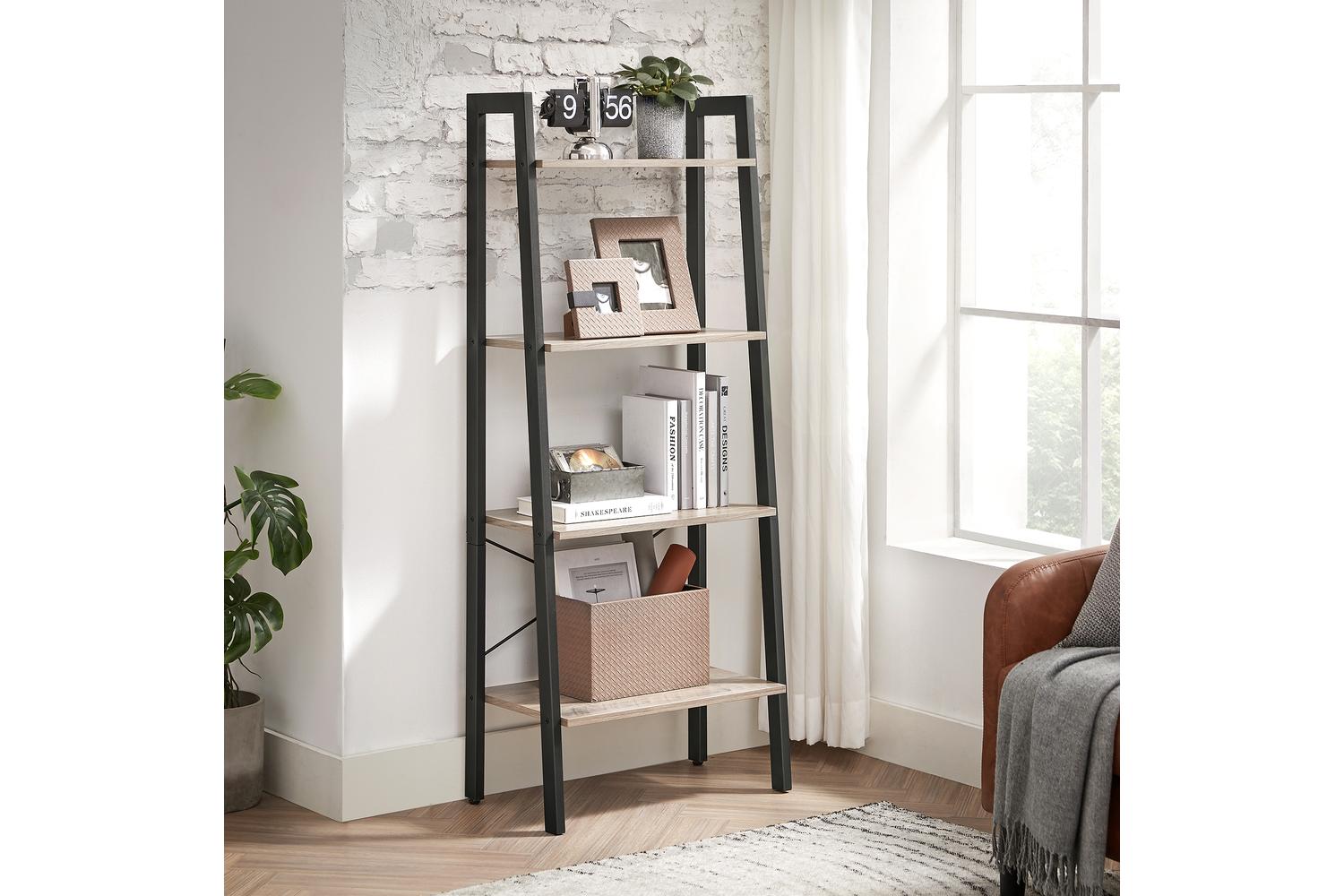 Ladder Shelves | Bookcase | Wood Chipboard And Steel | 56 X 34 X 137.5 Cm