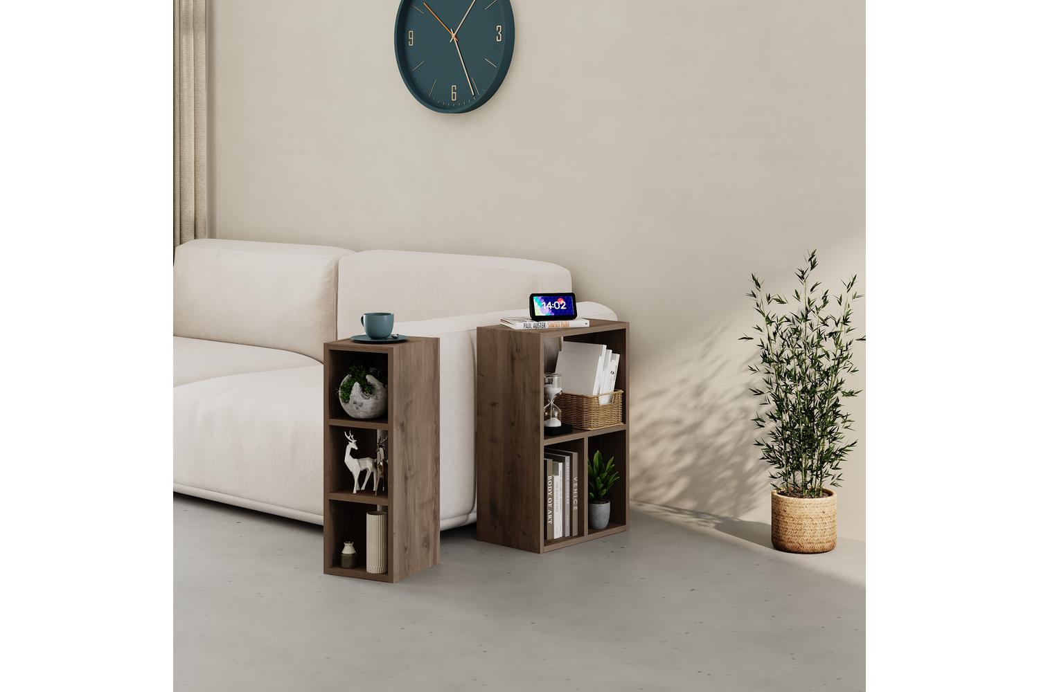 Decortie Modern Combayn Big Low Standing Book Shelf | Bookcase | Dark Oak Effect | 3 Shelf