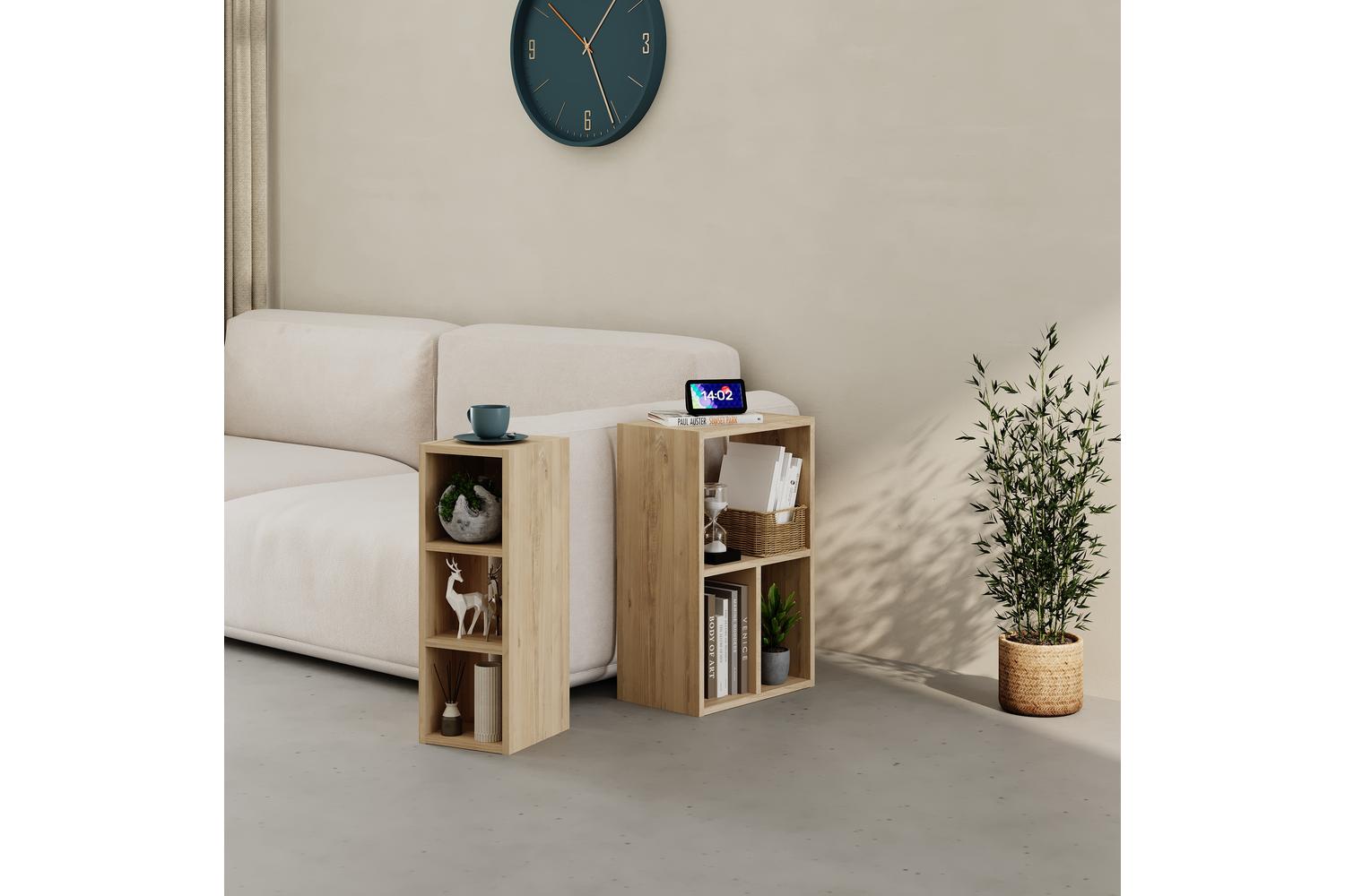 Decortie Modern Combayn Big Low Standing Book Shelf | Bookcase | Oak | 44cm X 27cm X 68cm
