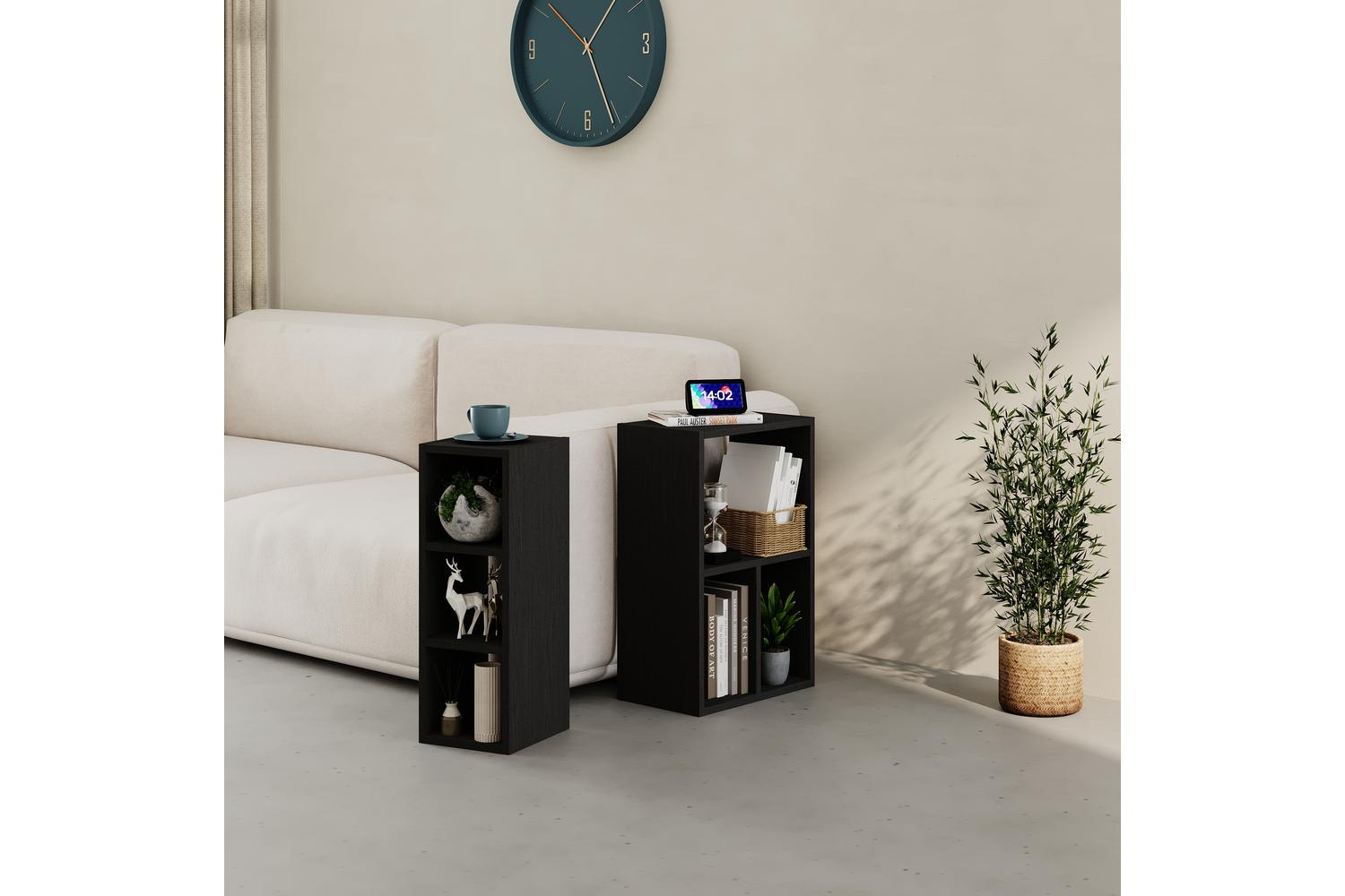 Decortie Modern Combayn Big Low Standing Book Shelf | Bookcase | Black Wood | 44cm X 27cm X 68cm