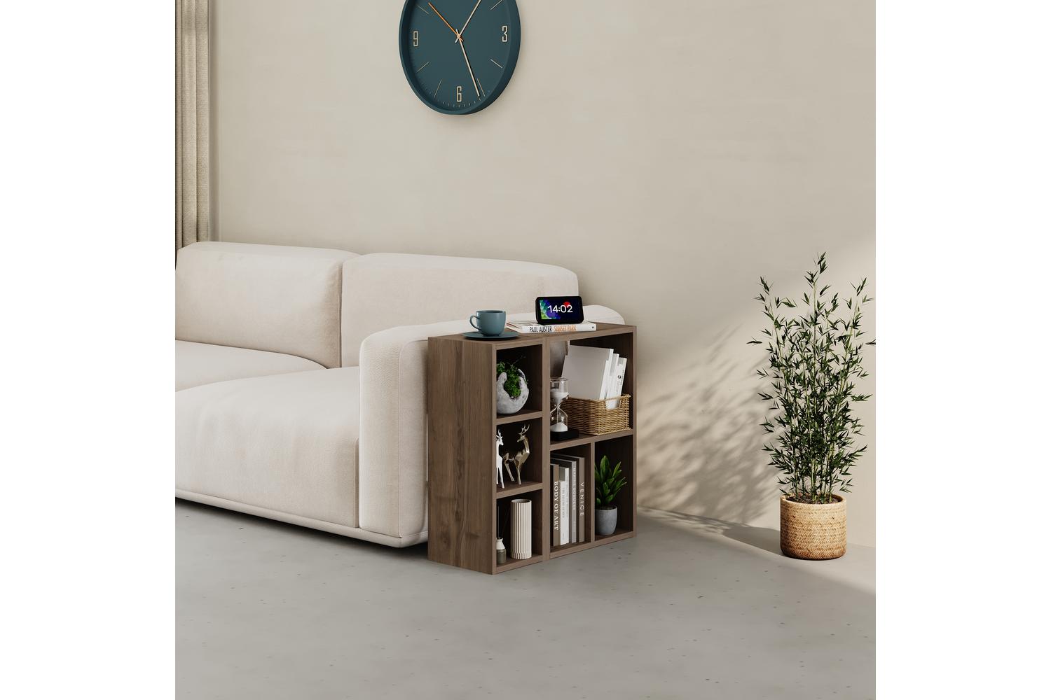 Decortie Modern Combayn 3 Cube Small Low Standing Bookshelf | Stackable Cube Storage Unit | Dark Oak Effect