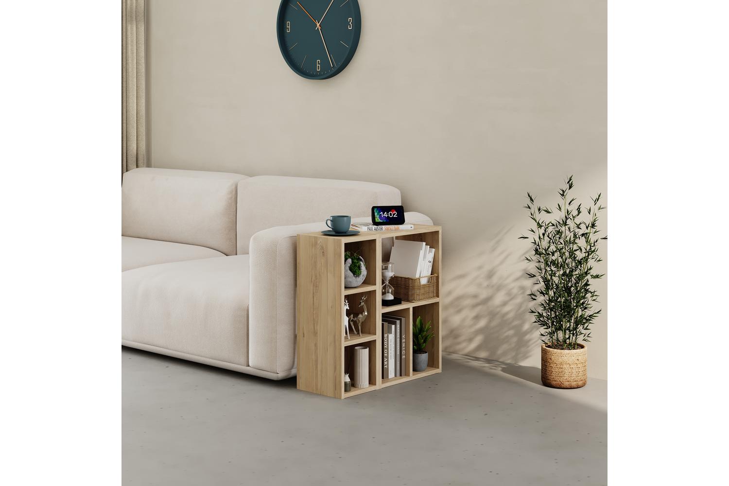 Decortie Modern Combayn 3 Cube Small Low Standing Book Shelf | Bookcase | Oak | Small