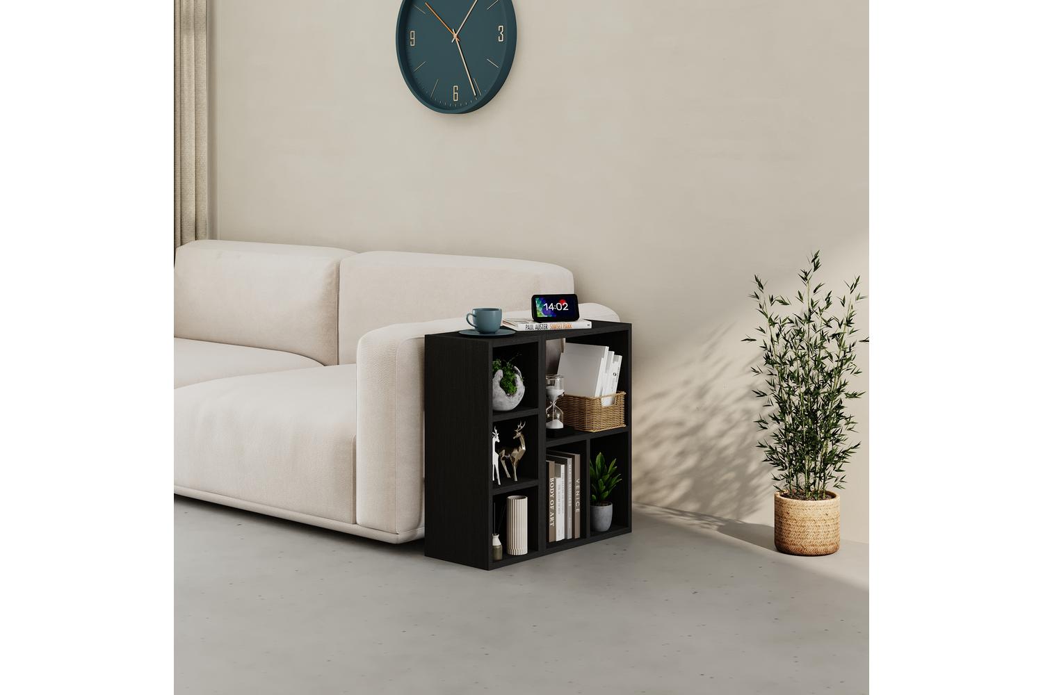 Decortie Modern Combayn 3 Cube Book Shelf | Low Standing | Black Wood | Small