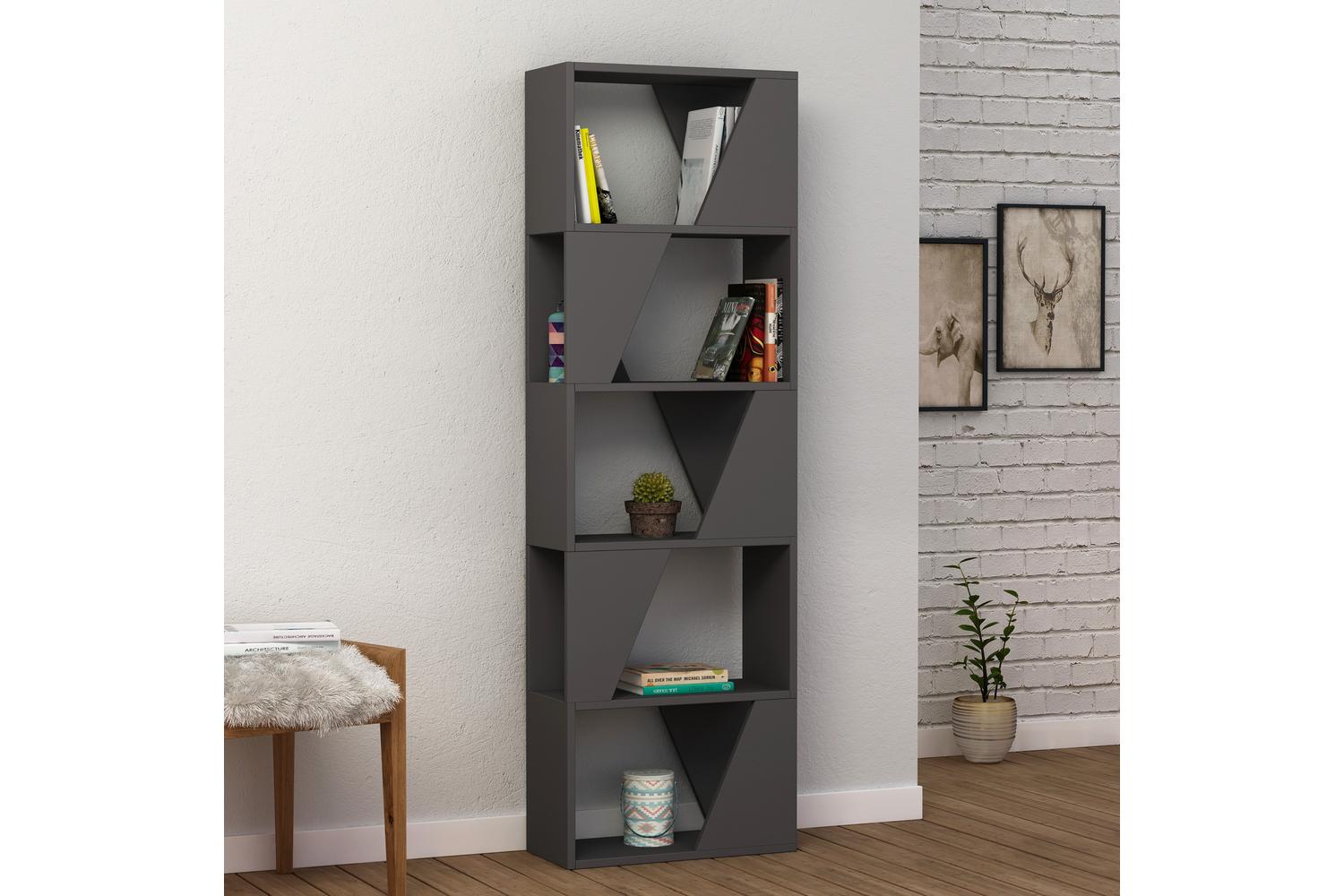 Decortie Frame Modern Bookcase | Freestanding Display Unit | Engineered Wood | Anthracite Grey | 168cm