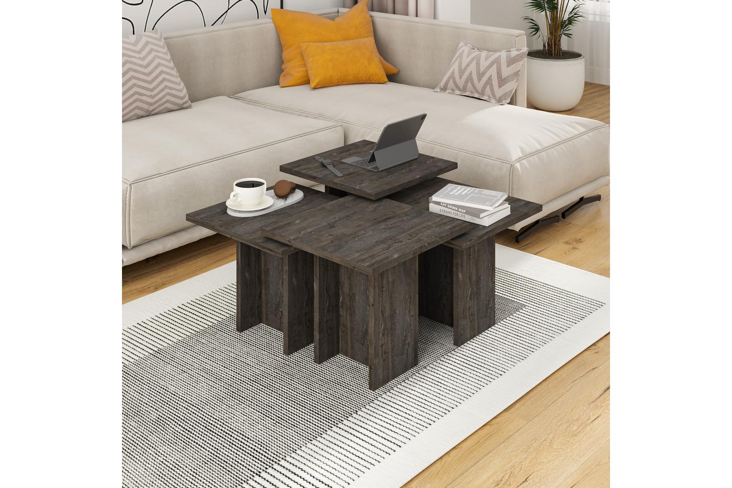 Decortie Grade Modern 4-piece Nesting Coffee Table | Coffee Table | Engineered Wood | 80 X 80 X 45 Cm