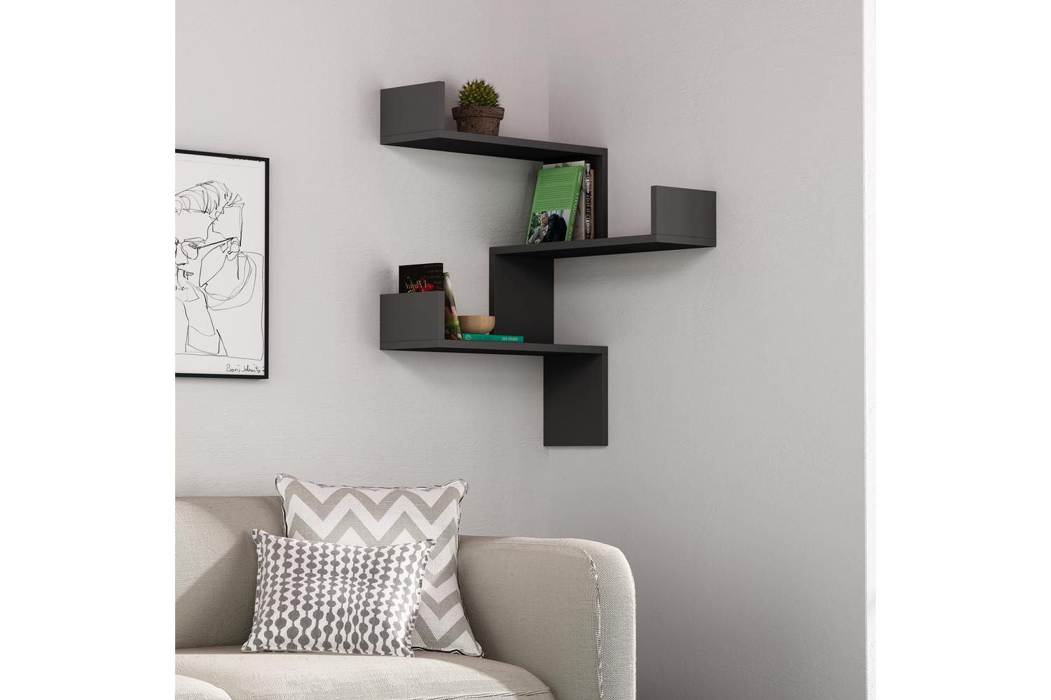Decortie Luksa Wall Shelf Bookcase | Wall Mounted | Engineered Wood | Anthracite Grey | 60cm