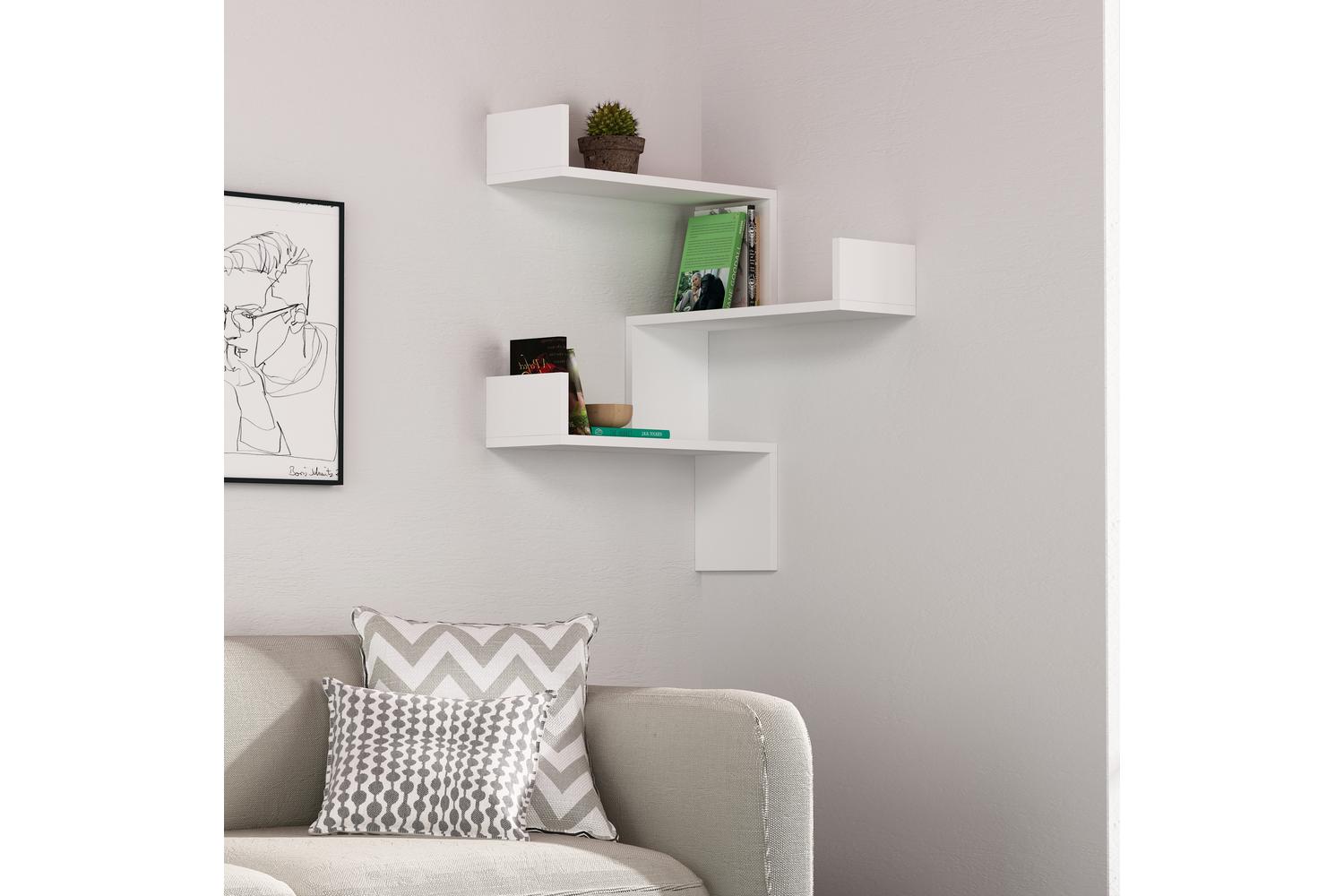Decortie Luksa Wall Shelf Bookcase | Wall Mounted | Zigzag Design | White 60cm