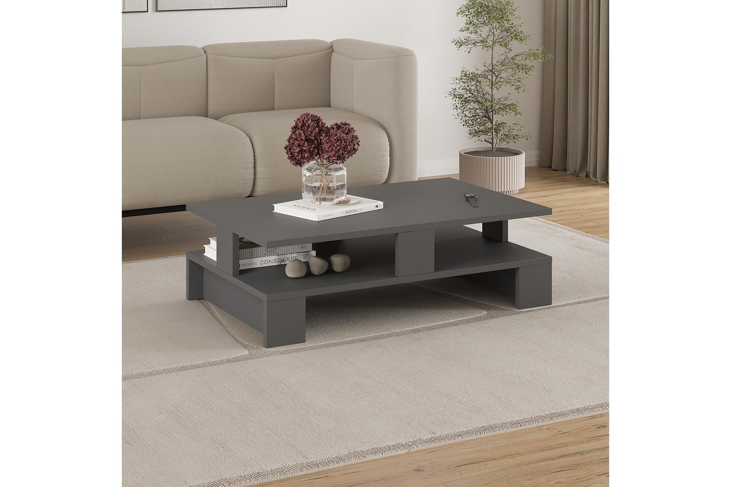 Decortie Mansu Modern Coffee Table | Coffee Table | Engineered Wood | Anthracite Grey | 80 X 50 X 27.5 Cm