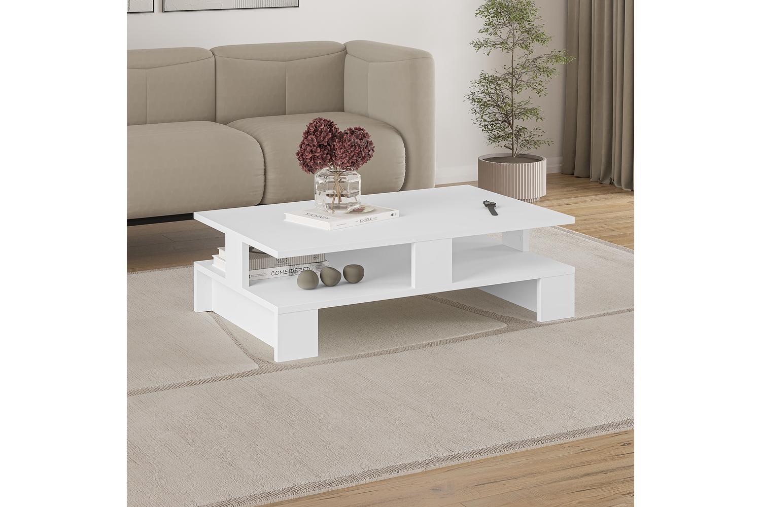 Decortie Mansu Coffee Table | Modern | White | 80 X 50 X 27.5 Cm