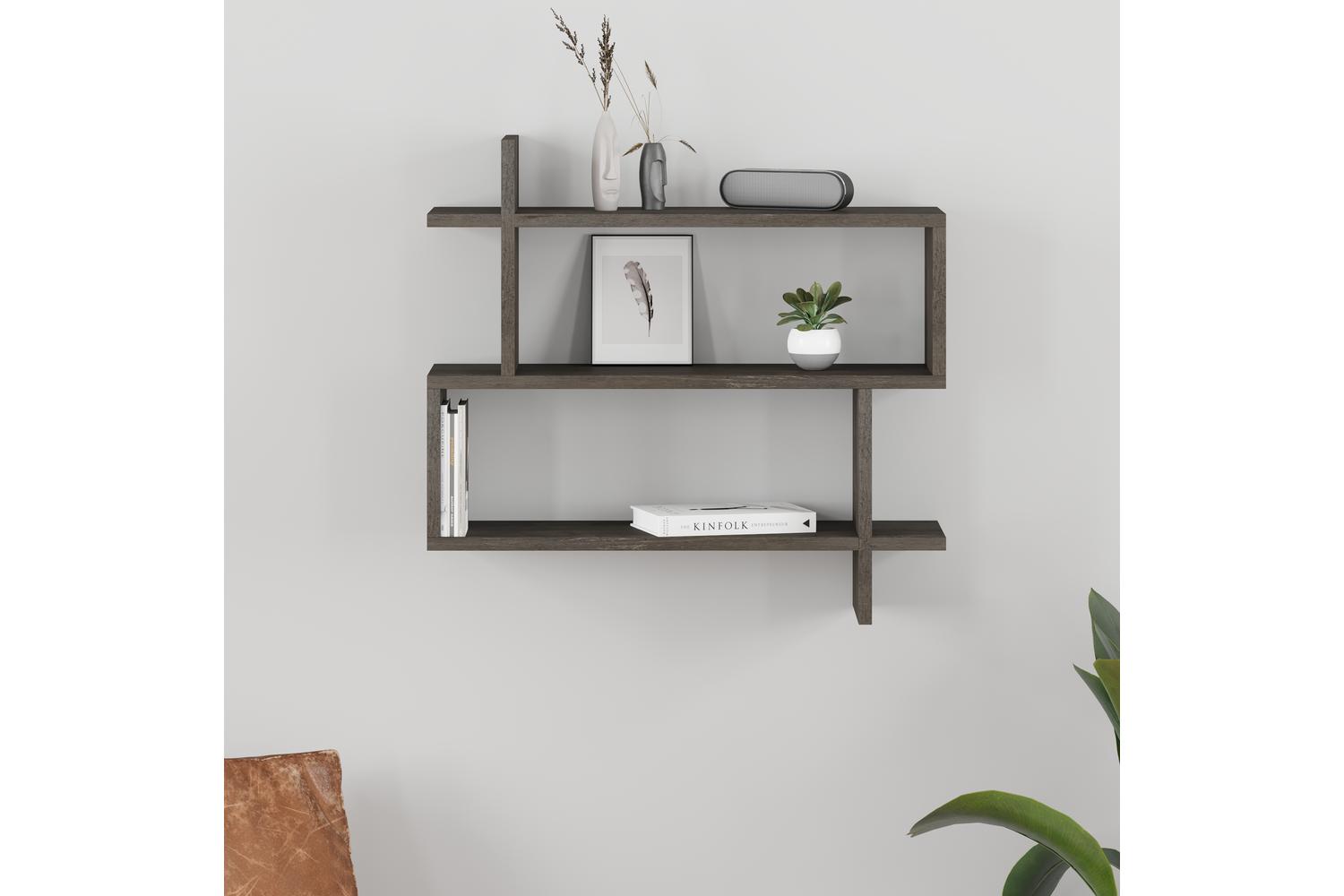 Decortie Paralel Wall Mounted Bookcase Display Unit | Engineered Wood | Medium 70cm