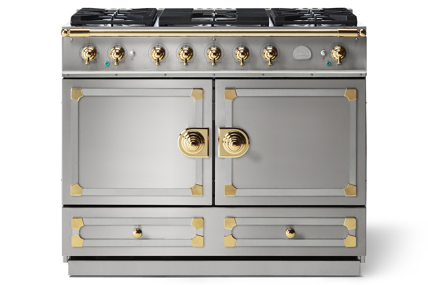 La Cornue CornuFe 110cm Dual Fuel Range Cooker with Polished Brass Accent | LC110DFPW/PBSS | Stainless Steel