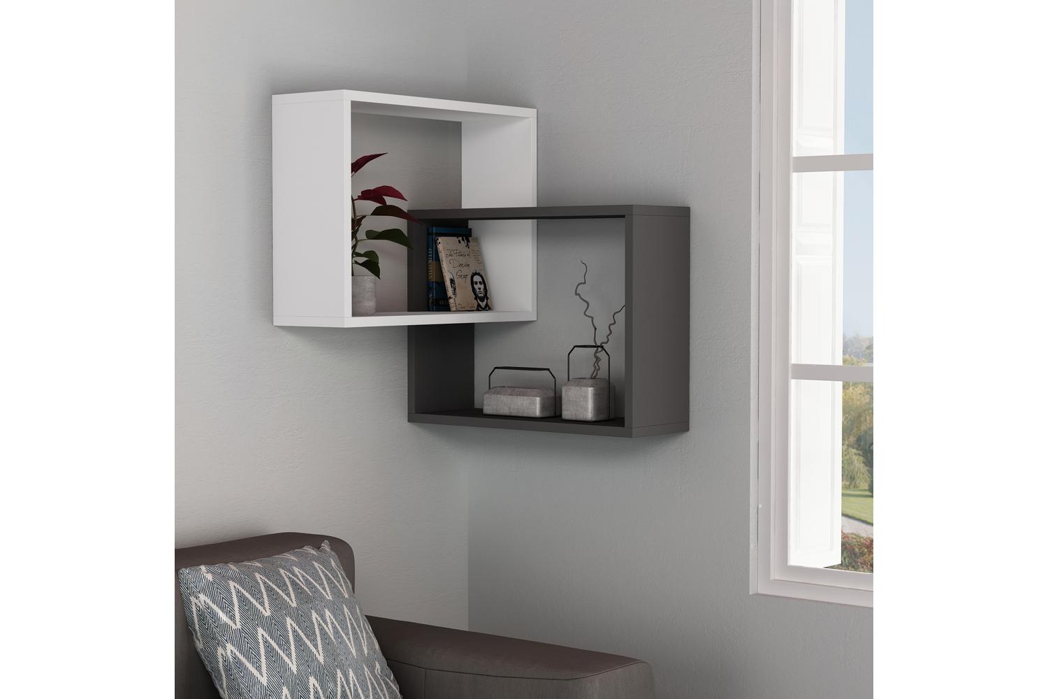 Decortie Ring Corner Wall Mounted Bookcase | Modern Display Unit | Engineered Wood | 60cm