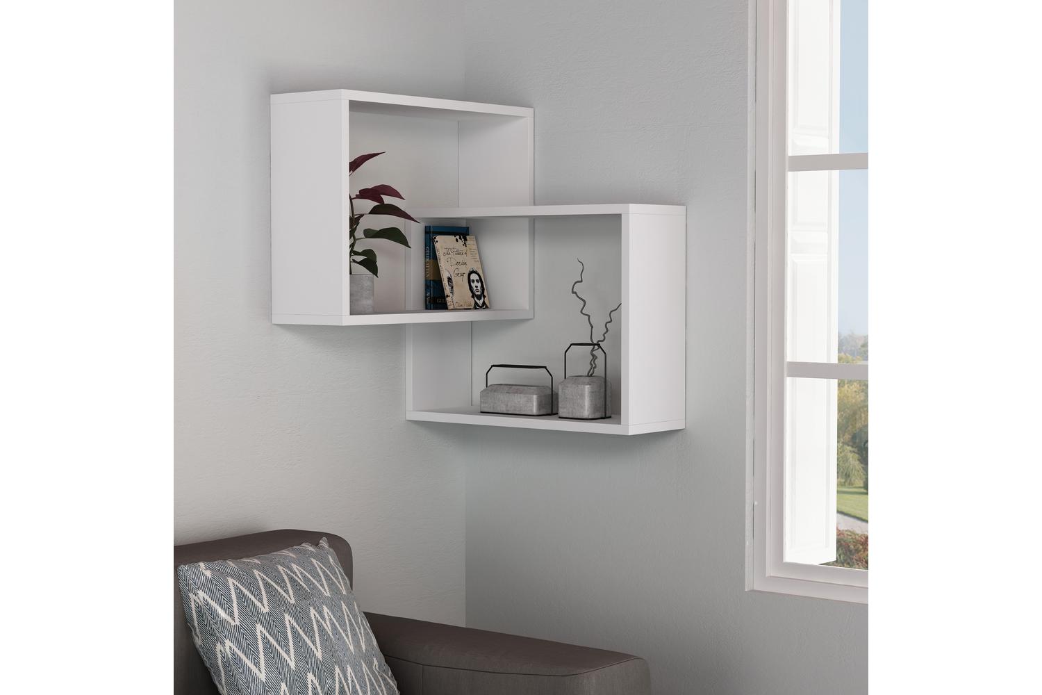 Decortie Ring Corner Wall Mounted Bookcase | Modern Display Unit | White | 60cm