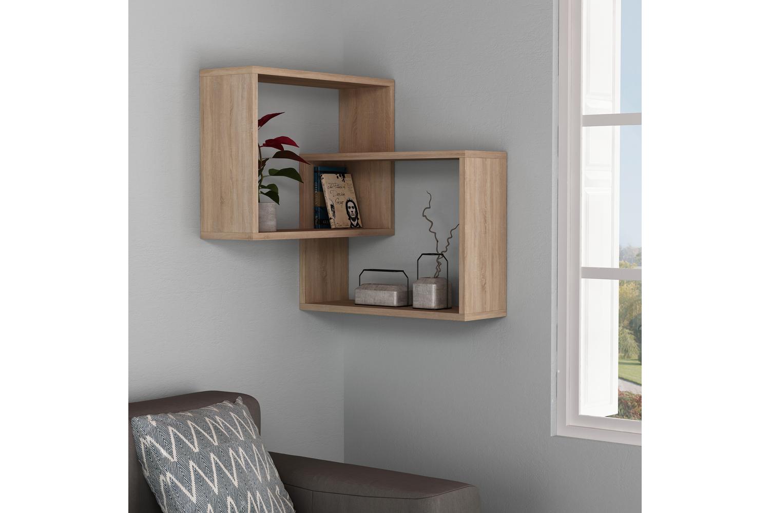 Decortie Ring Corner Wall Mounted Bookcase | Modern Oak | 60cm