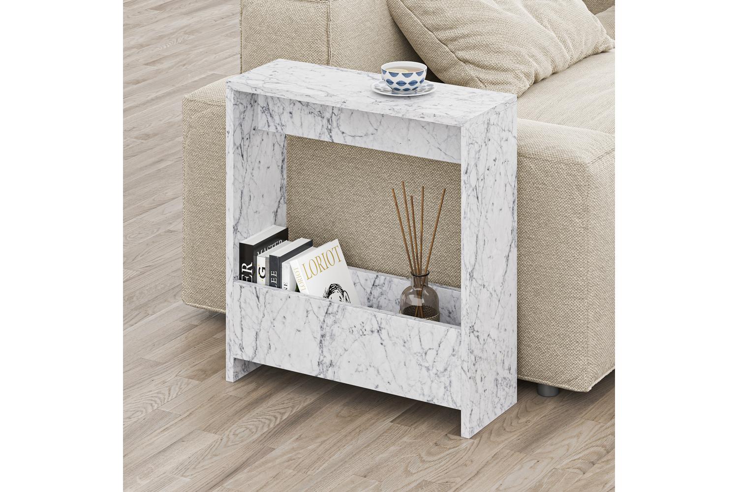 Decortie Simpi Modern Side End Table | Side Table | White Marble Effect | 60cm