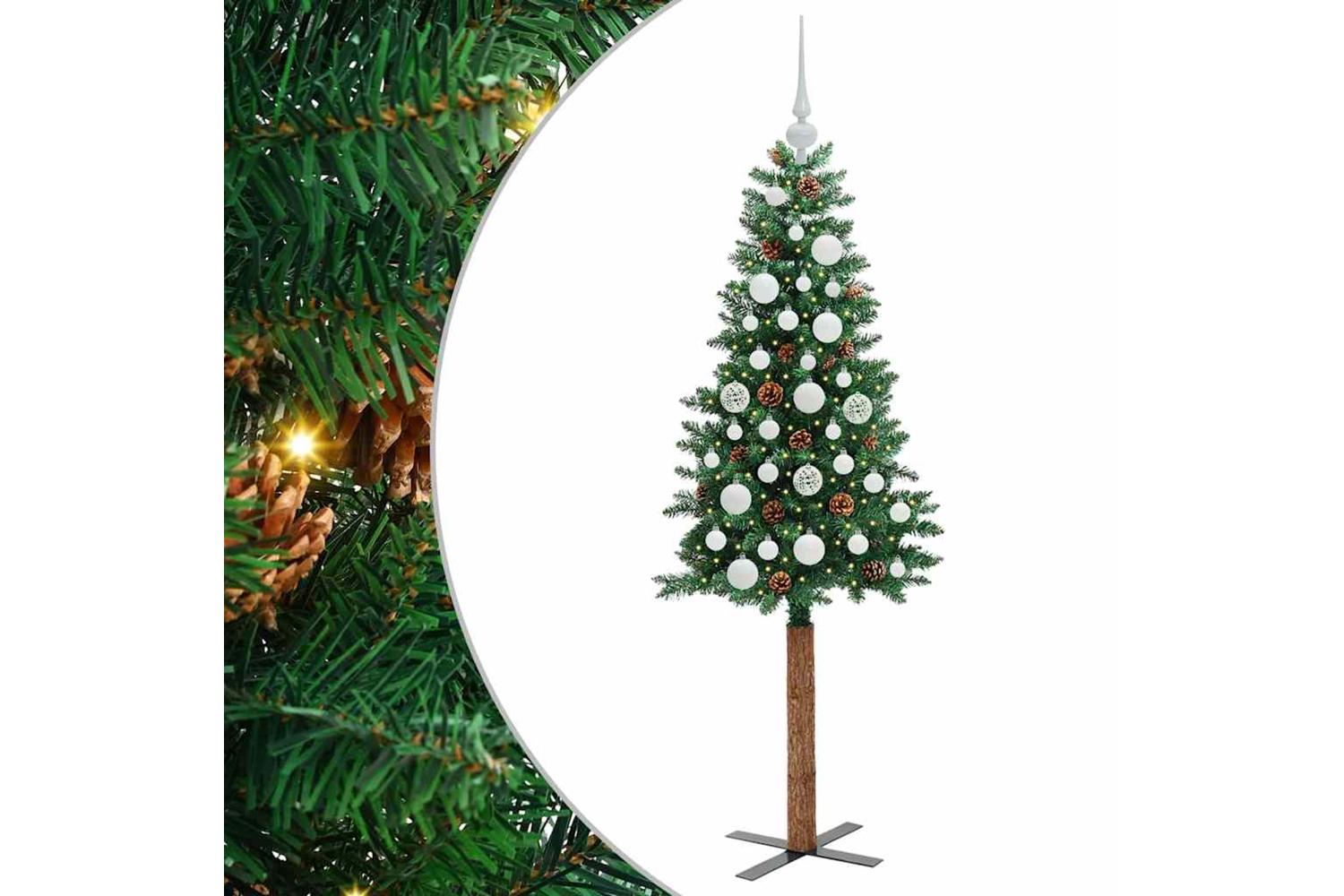 Vidaxl Slim Christmas Tree Green 150 Cm Pvc And Solid Pine Wood