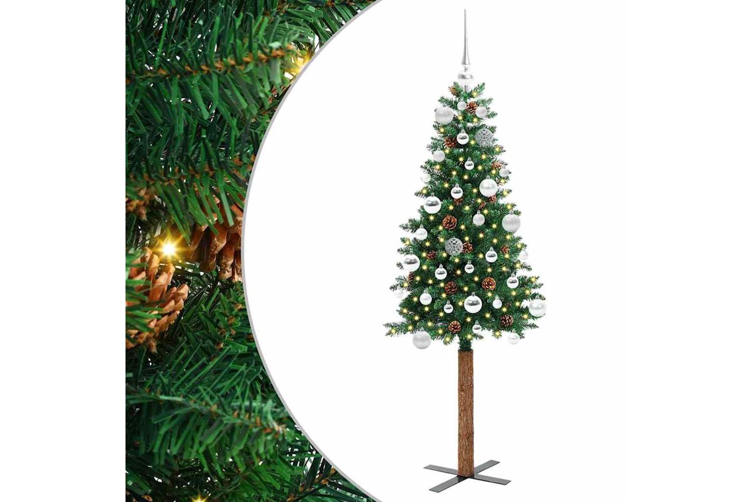 Vidaxl Slim Christmas Tree Green 150 Cm Pvc And Solid Pine Wood
