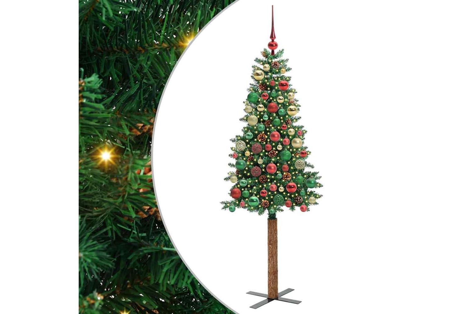 Vidaxl Slim Christmas Tree Green 180 Cm Pvc And Solid Pine Wood
