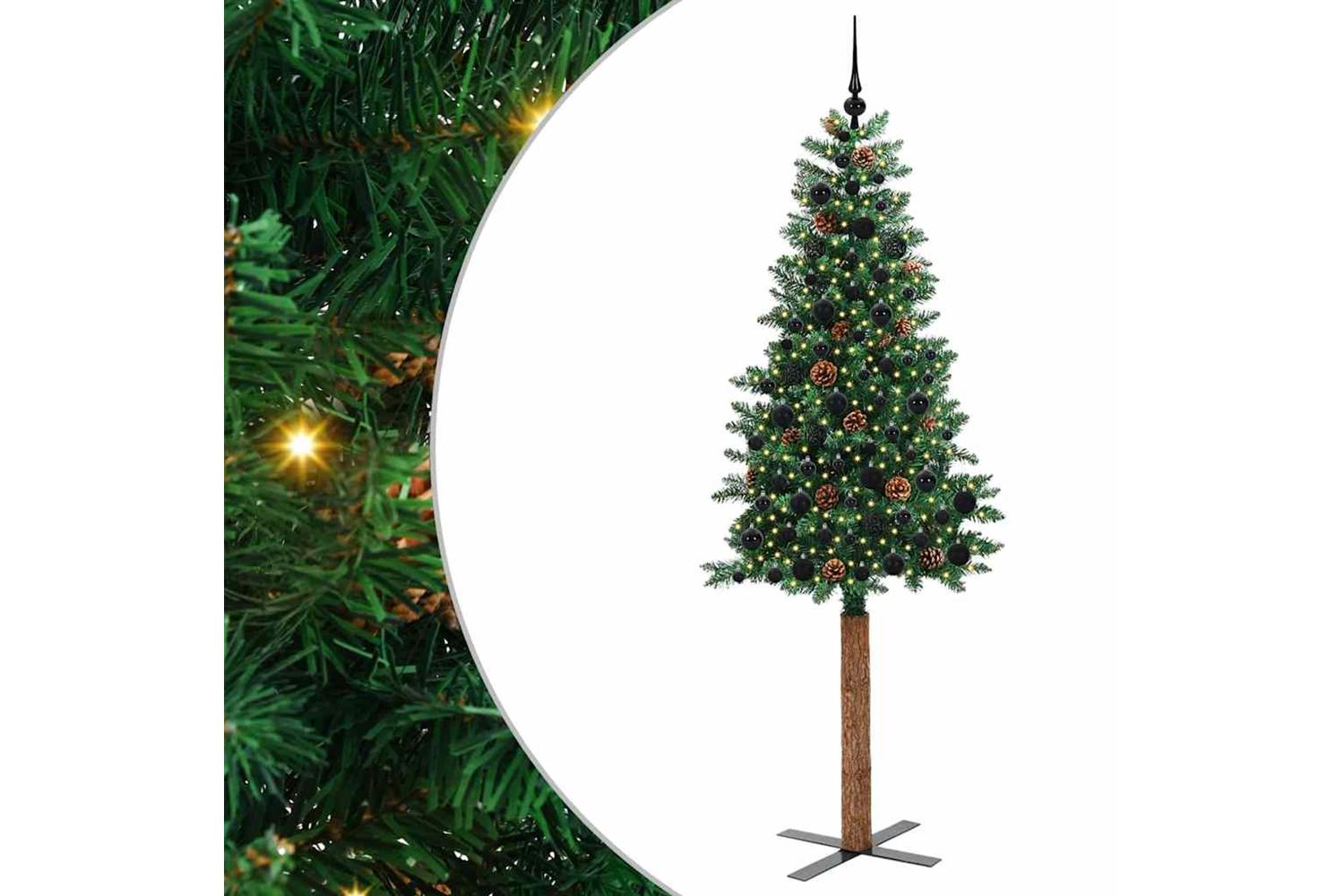Vidaxl Slim Christmas Tree Green 210 Cm Pvc And Solid Pine Wood